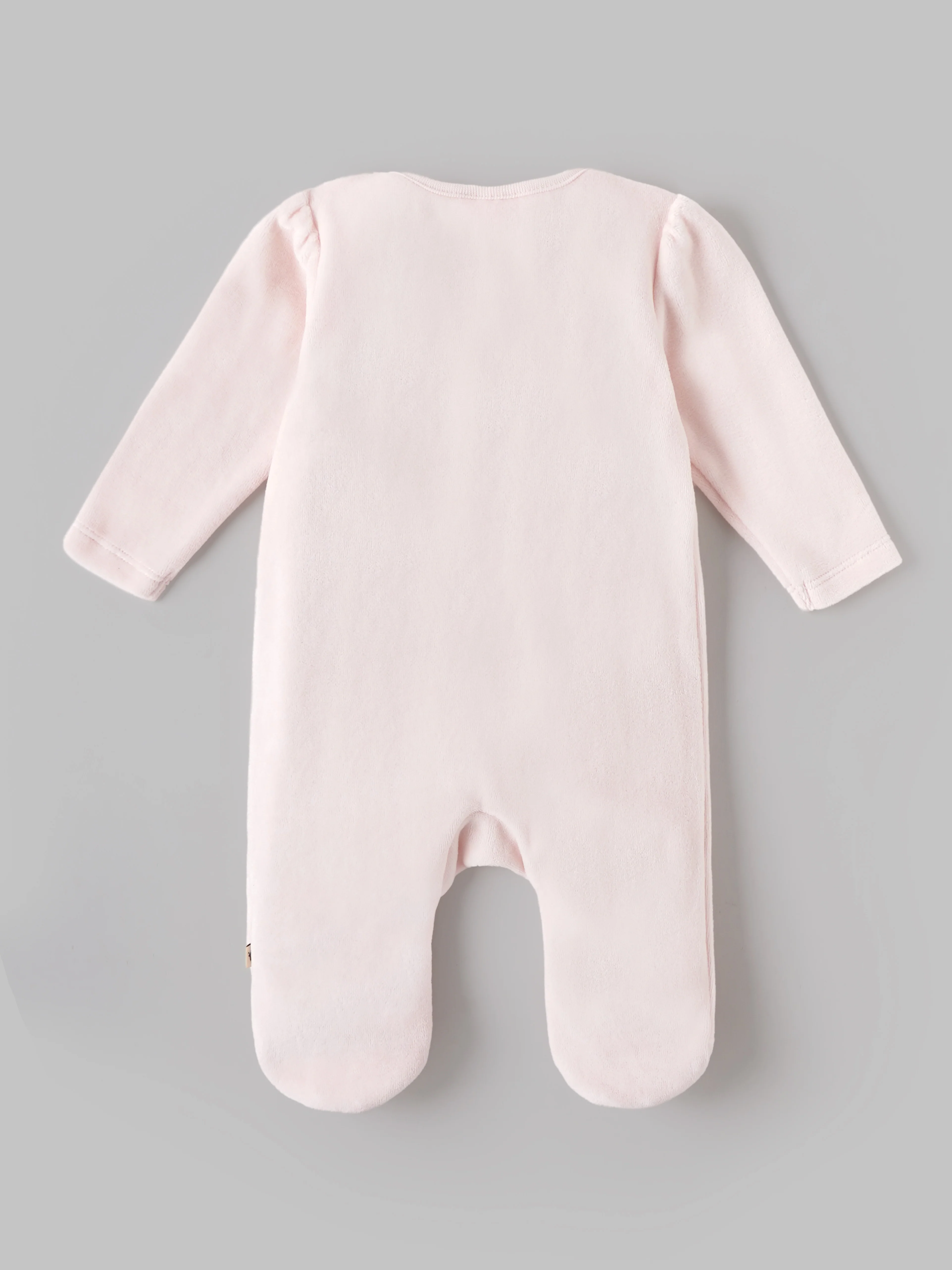 Popees Baby Girls Cherry Embroidered Velour Sleepsuit | Soft Zip-Up Footed Romper | Light Pink | 0-6 Months - Image 2