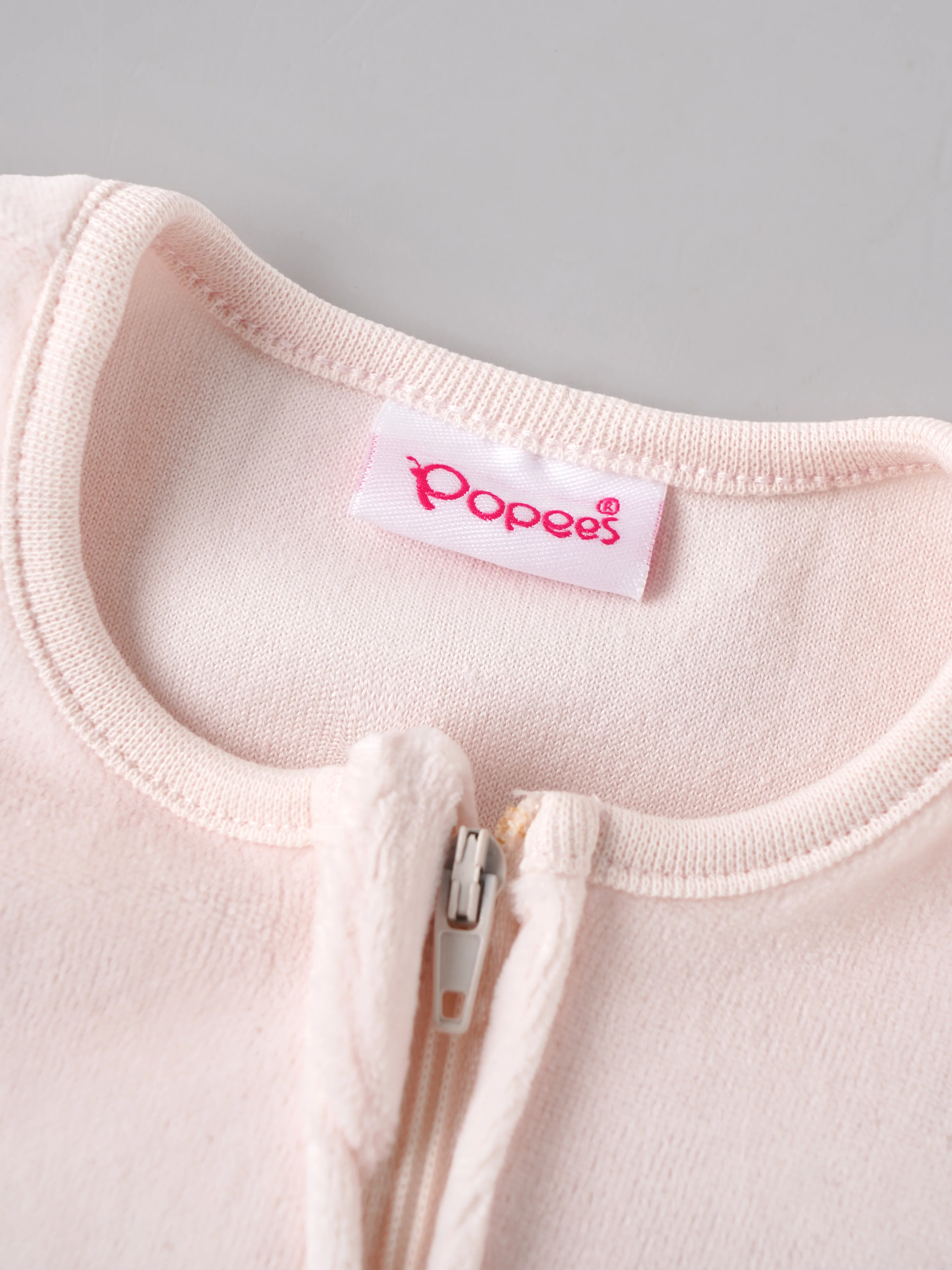 Popees Baby Girls Cherry Embroidered Velour Sleepsuit | Soft Zip-Up Footed Romper | Light Pink | 0-6 Months - Image 5