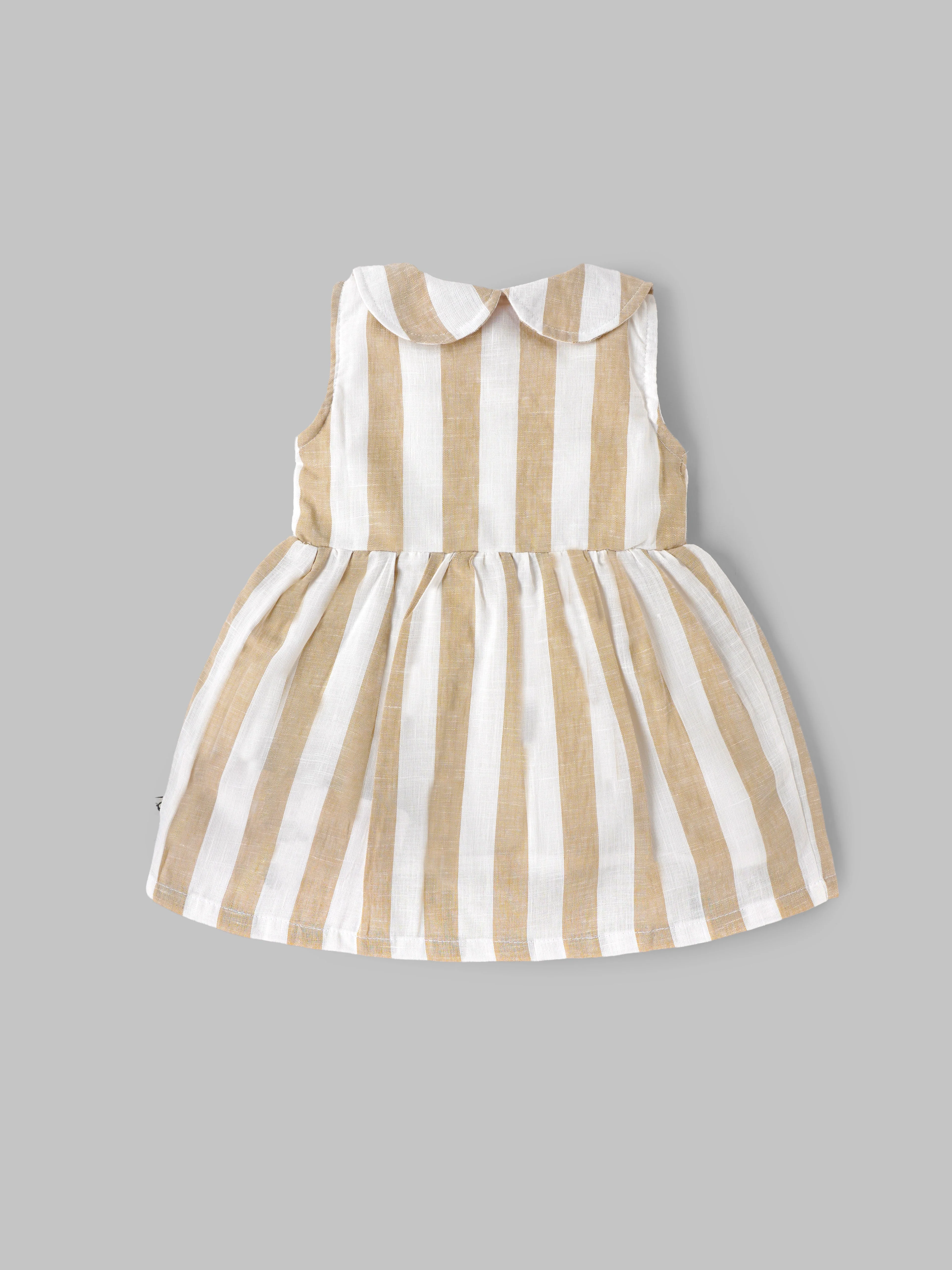 Popees Baby Girls Sleeveless Cotton Dress with Peter Pan Collar| Beige & White| 9 Months to 4 Years - Image 2