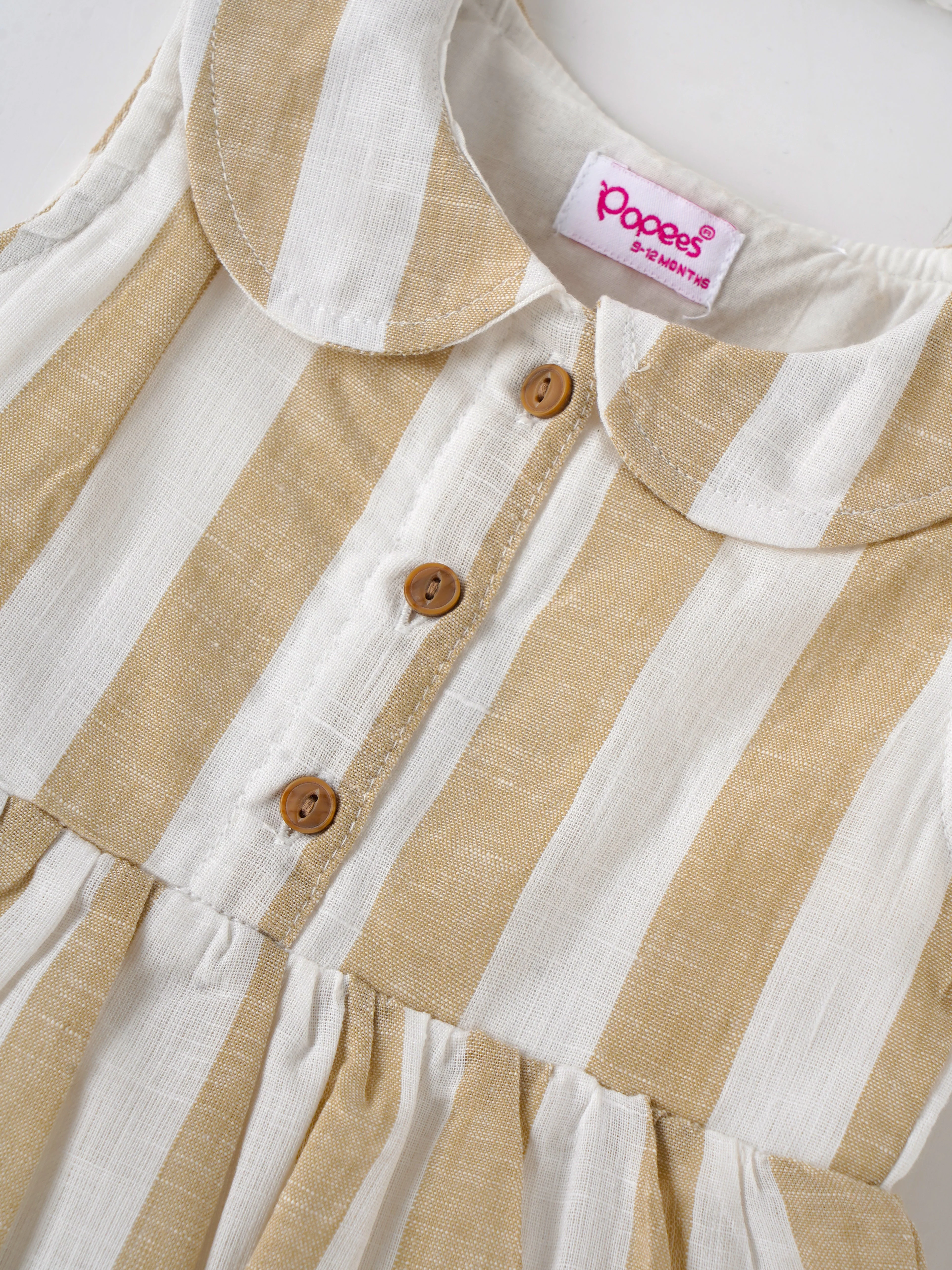 Popees Baby Girls Sleeveless Cotton Dress with Peter Pan Collar| Beige & White| 9 Months to 4 Years - Image 3