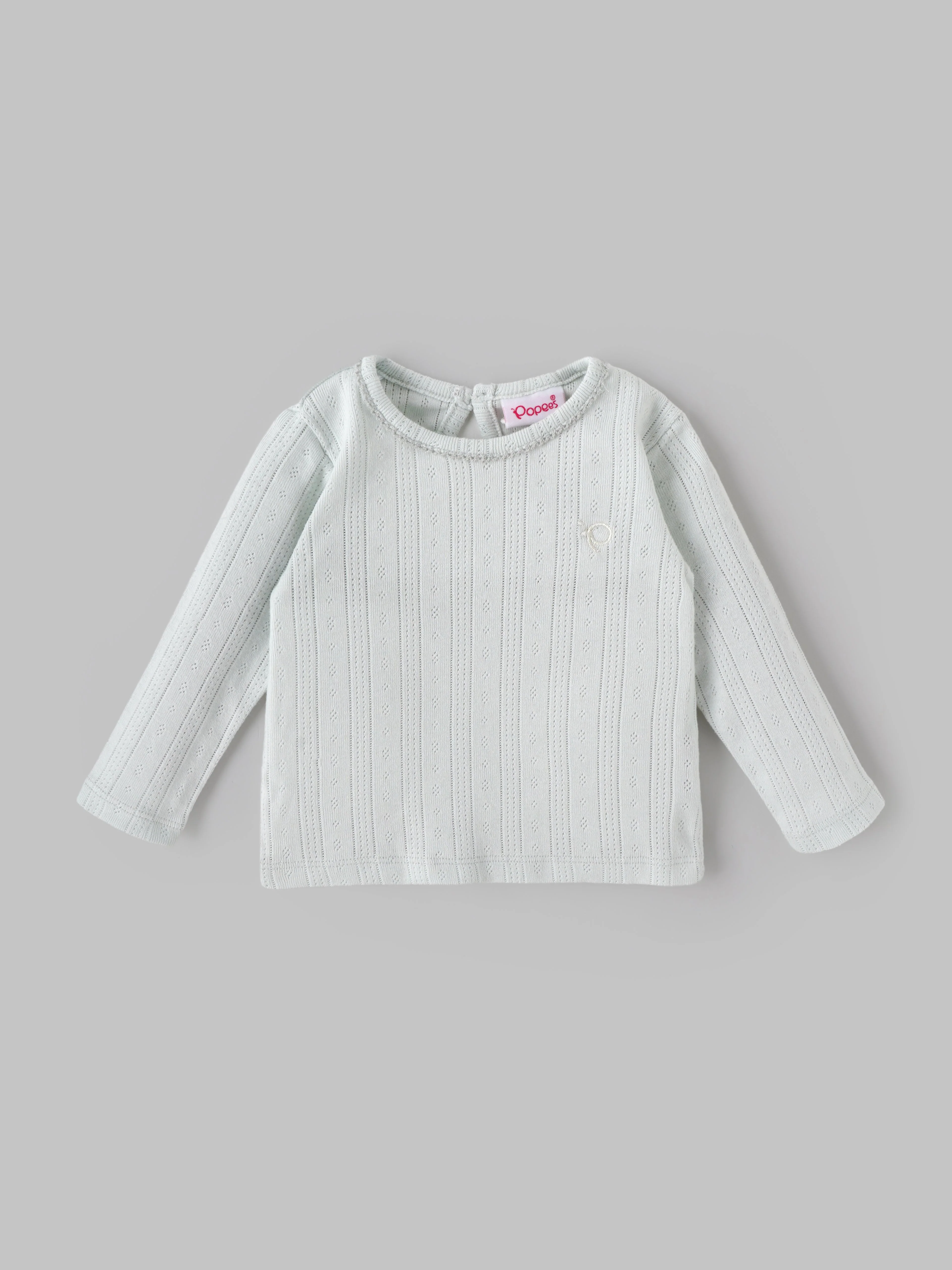 Popees Baby Girls Cotton Knit Top |Pointelle Full Sleeve with Back Button (3M–24M)