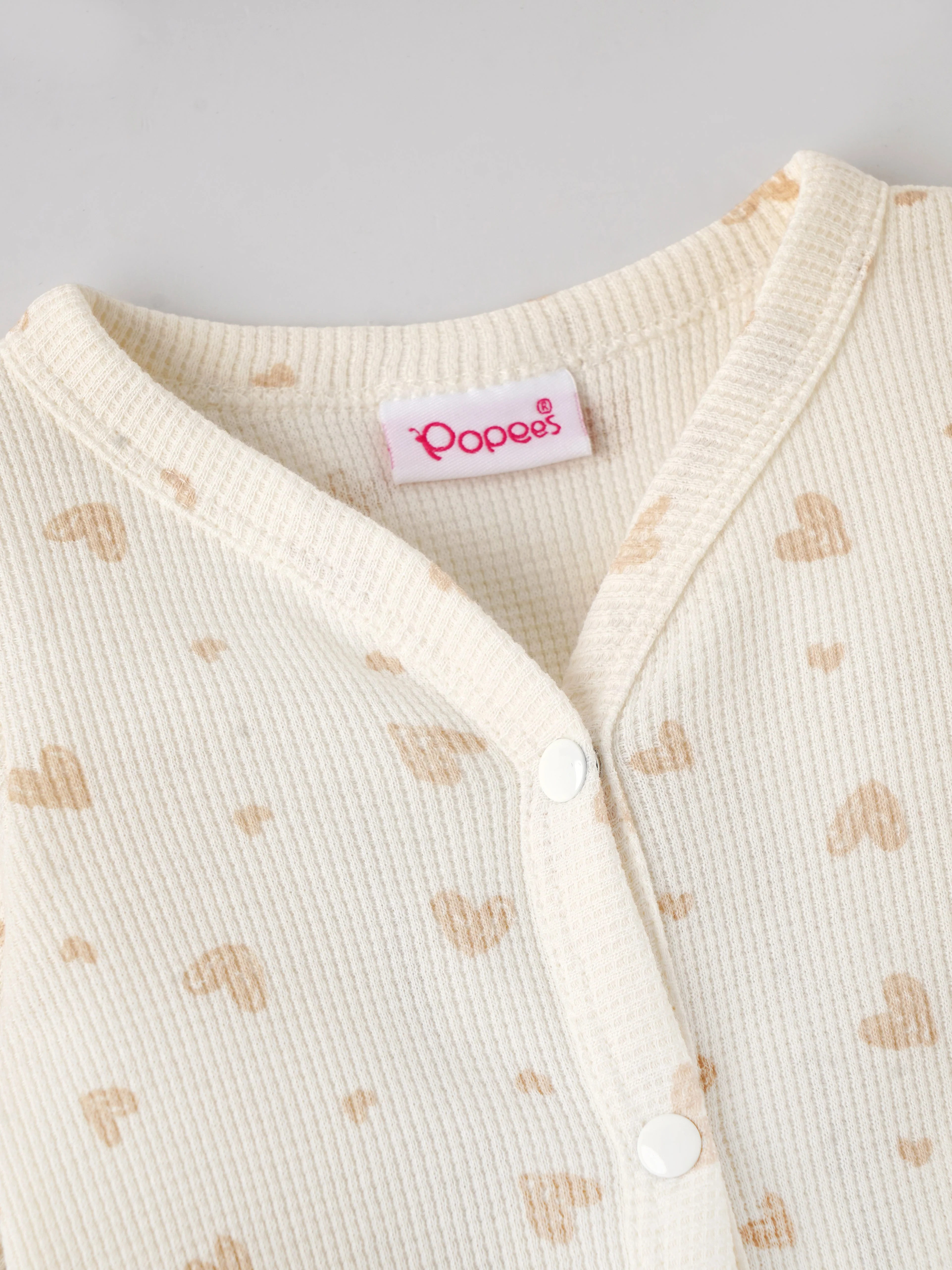 Popees Baby Girls Heart Print Cotton Sleepsuit| Cream| Tiny Baby To 6 Months - Image 3
