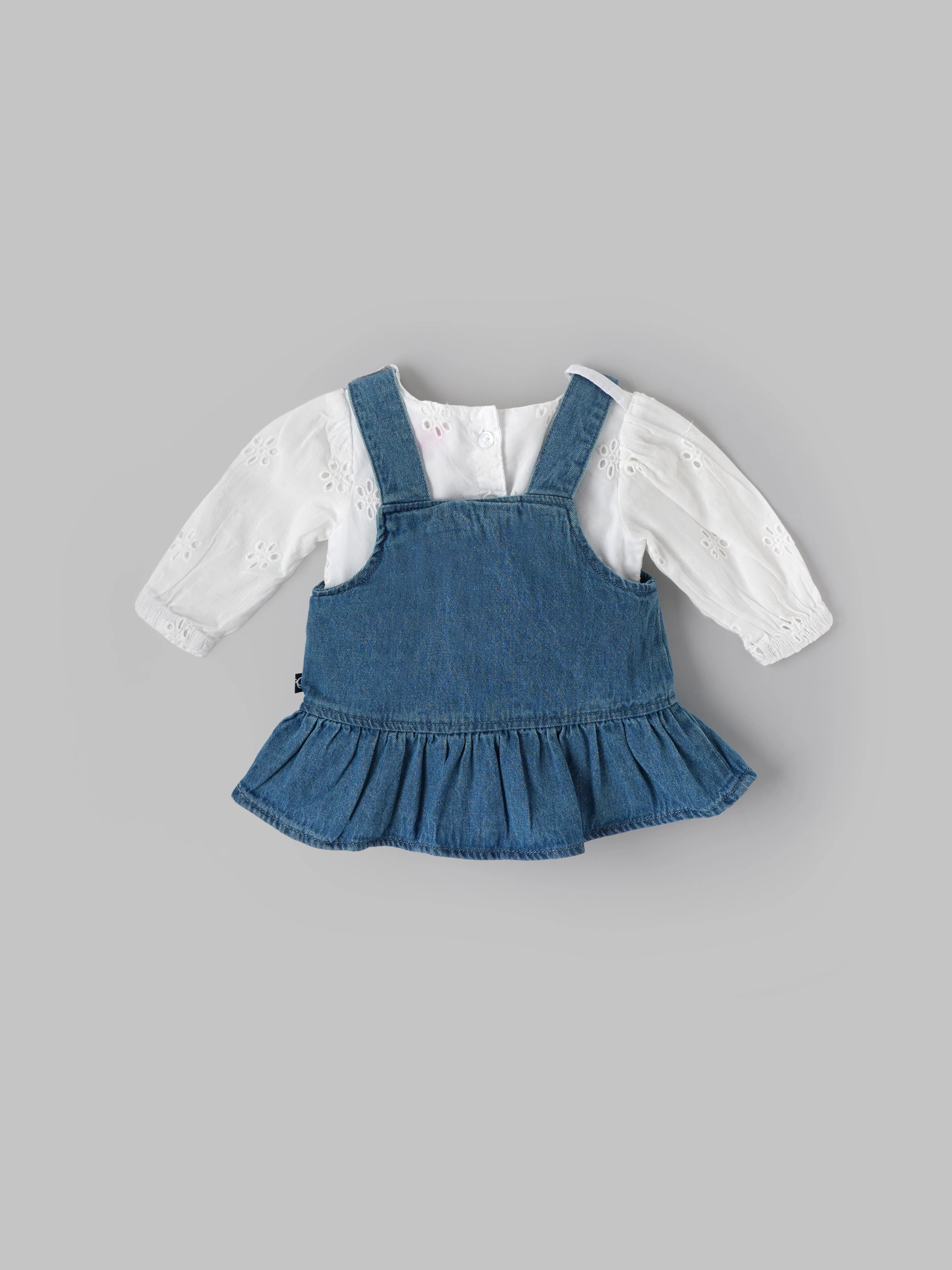 Popees Baby Girls Denim Pinny Set with Cotton Top| Blue| Newborn To 9 Months - Image 2
