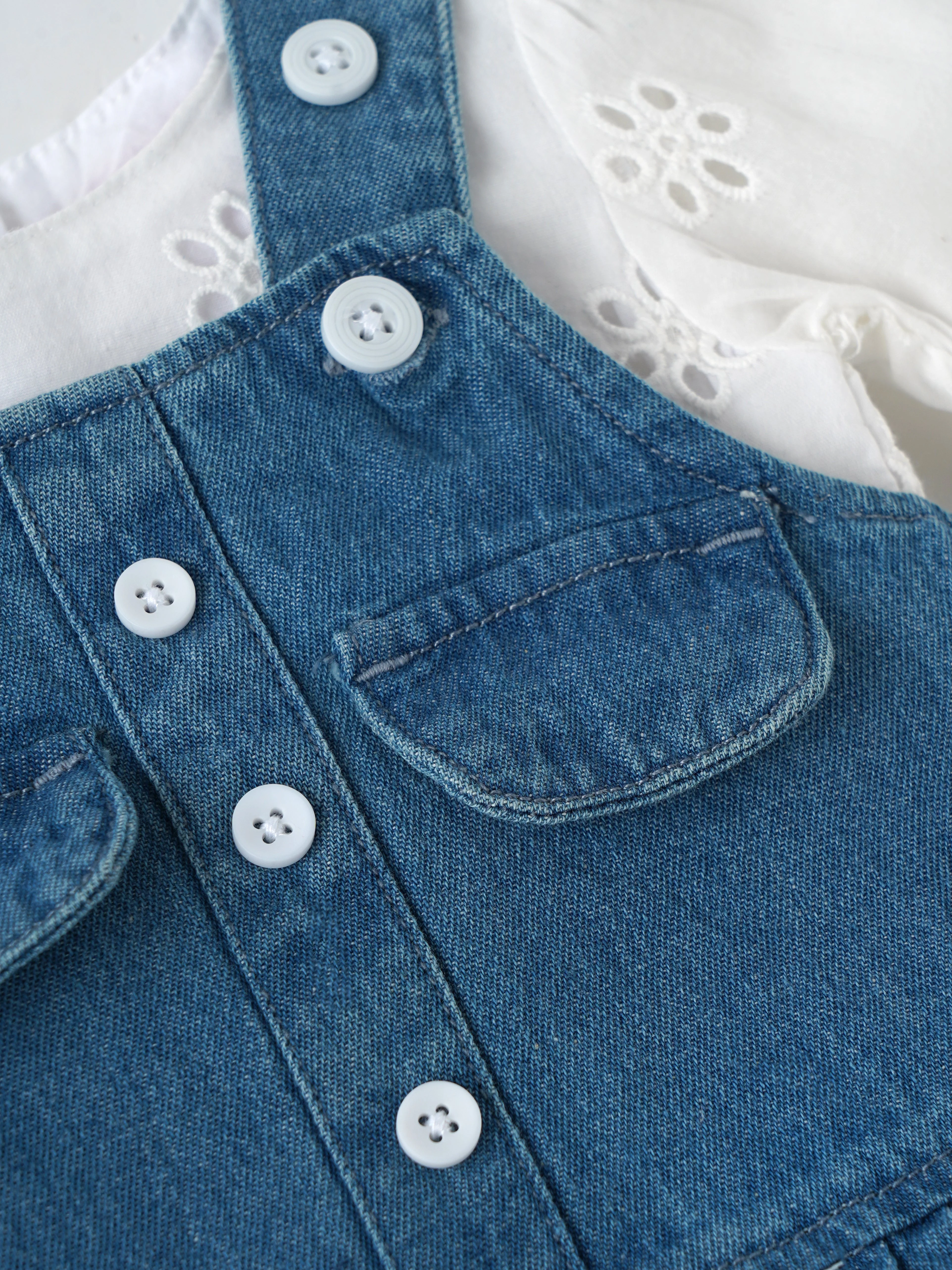 Popees Baby Girls Denim Pinny Set with Cotton Top| Blue| Newborn To 9 Months - Image 4