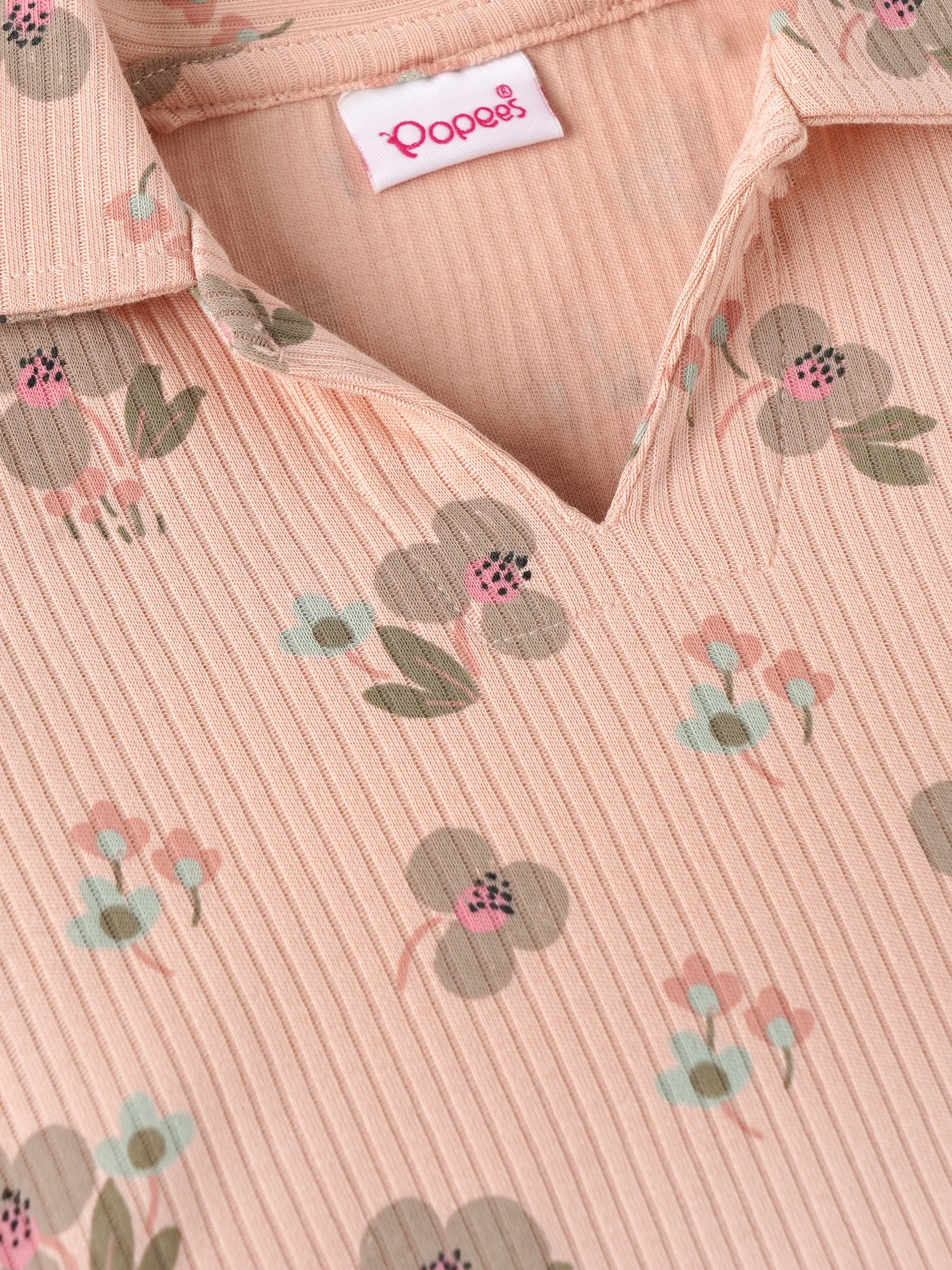Popees Baby Girls Floral Print Ribbed Half Sleeve Collared Top| 9M–4Y - Image 4