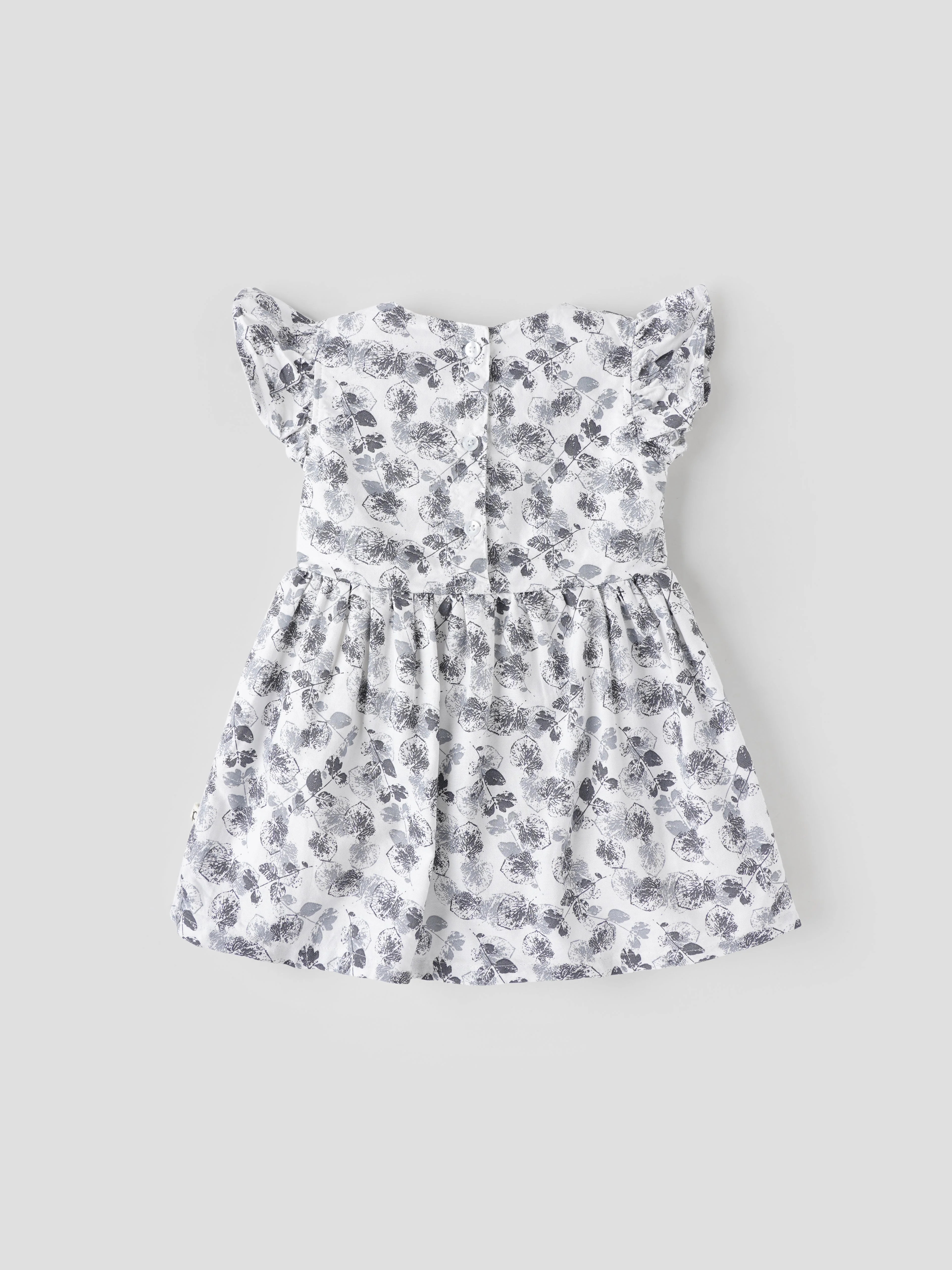 Popees Baby Girls Flutter Sleeve Cotton Dress| White & Grey| 3-36 Months - Image 2