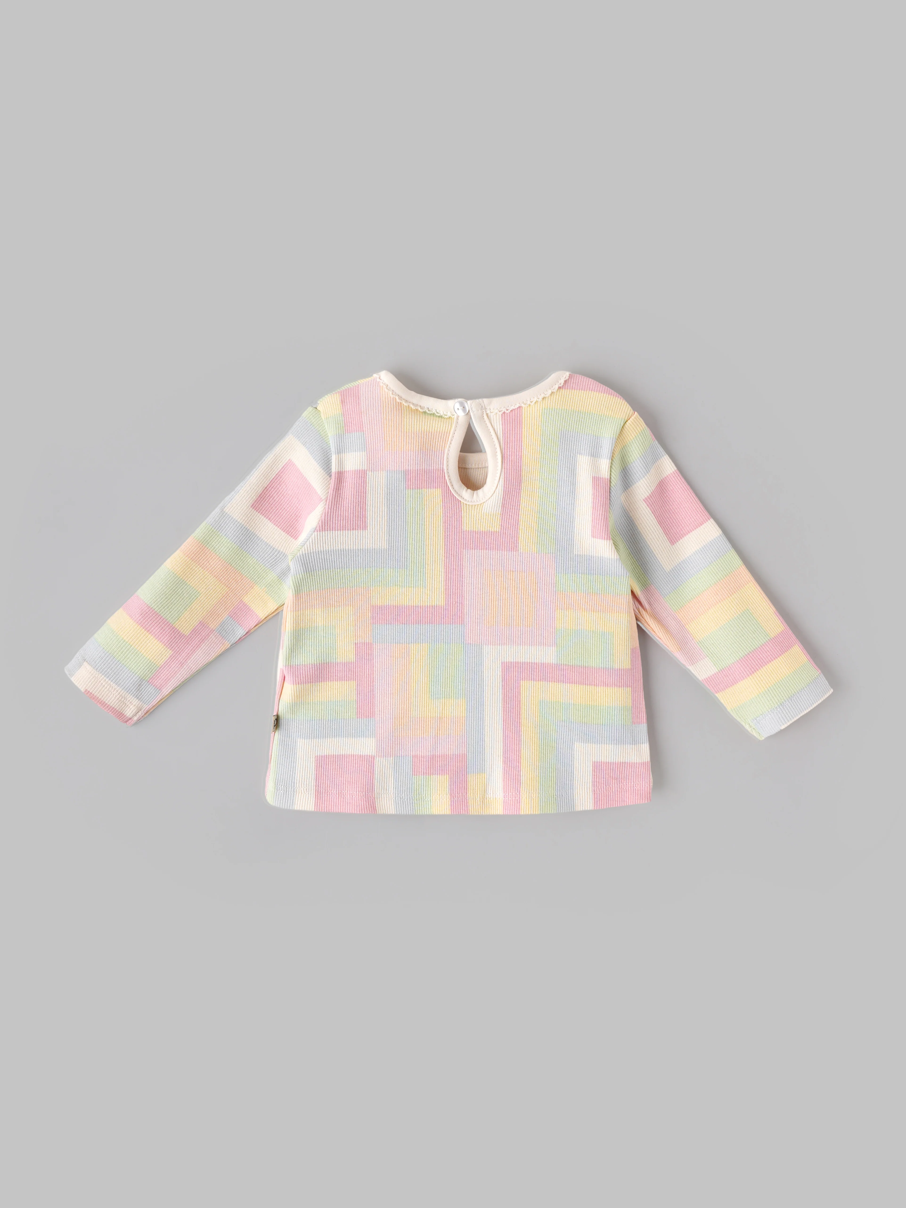 Popees Baby Cotton Girls Full Sleeve Top | Pastel Geometric Print | 3-24 Months - Image 2