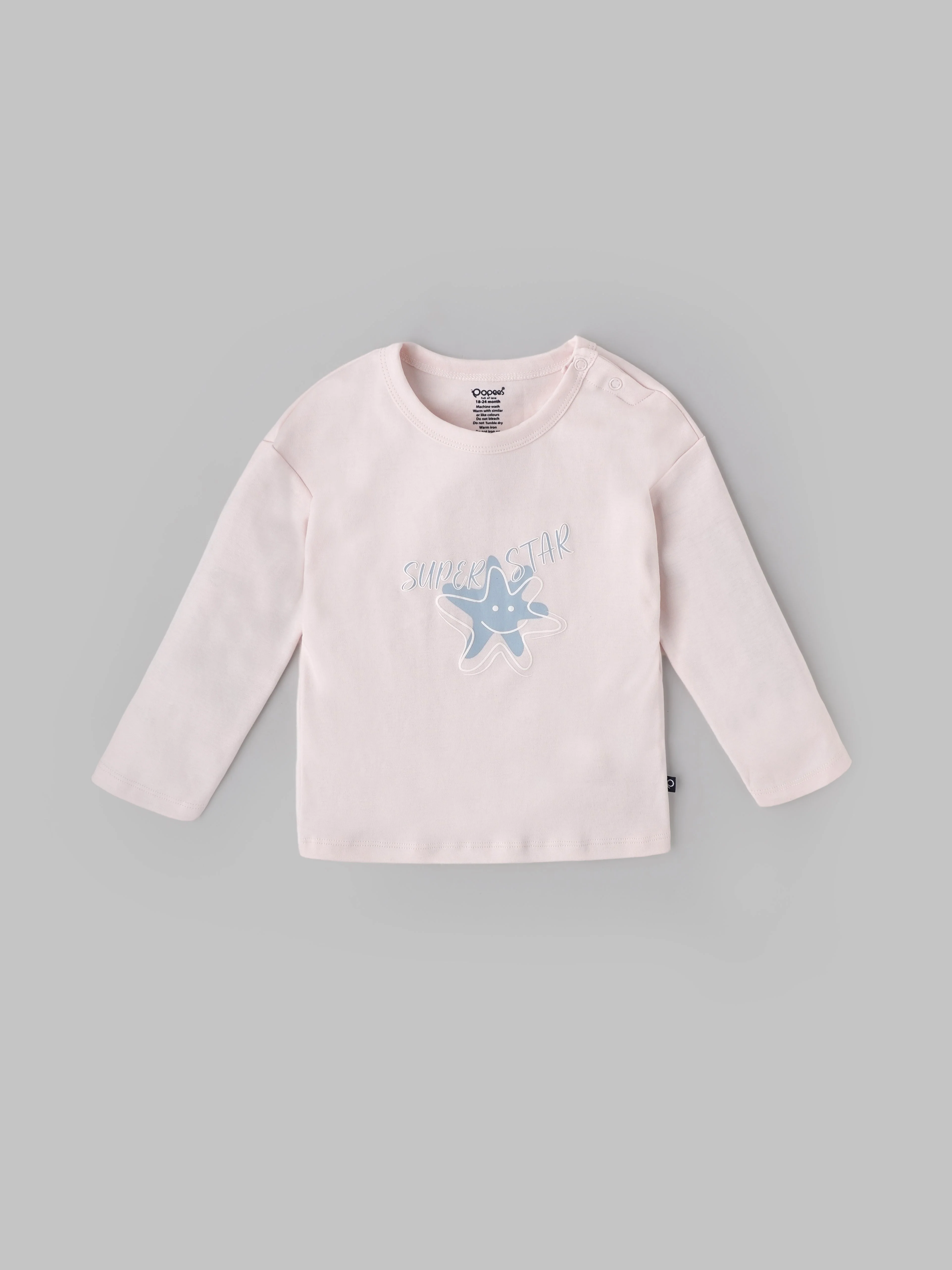Popees Baby Girls Full Sleeve T-Shirt & Shorts Set| Pink & Blue| 3-24 Months - Image 3
