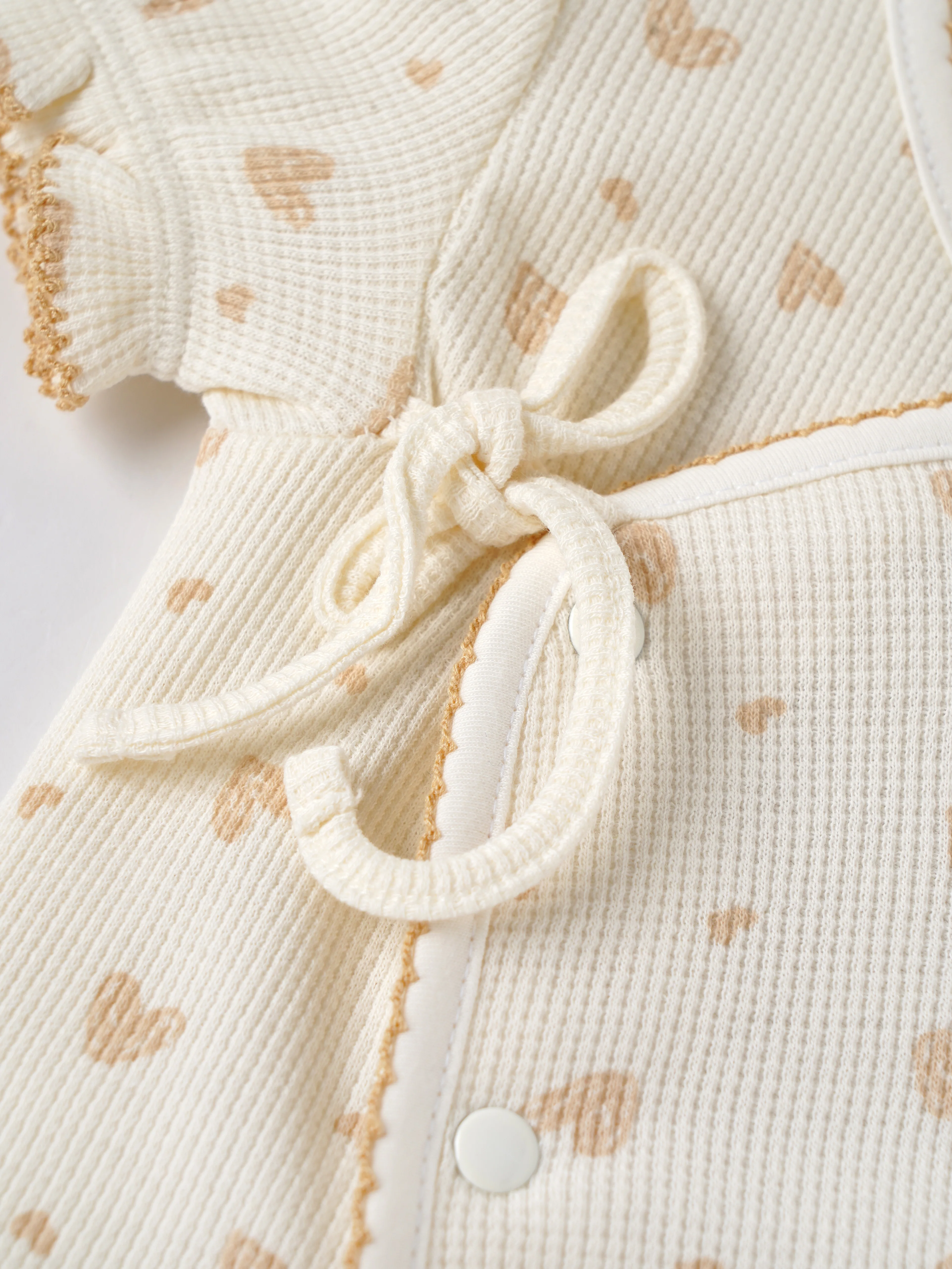 Popees Baby Girls Heart Print Cotton Romper | Soft Wrap Style Puff Sleeve Jumpsuit | 0–9 Months - Image 6