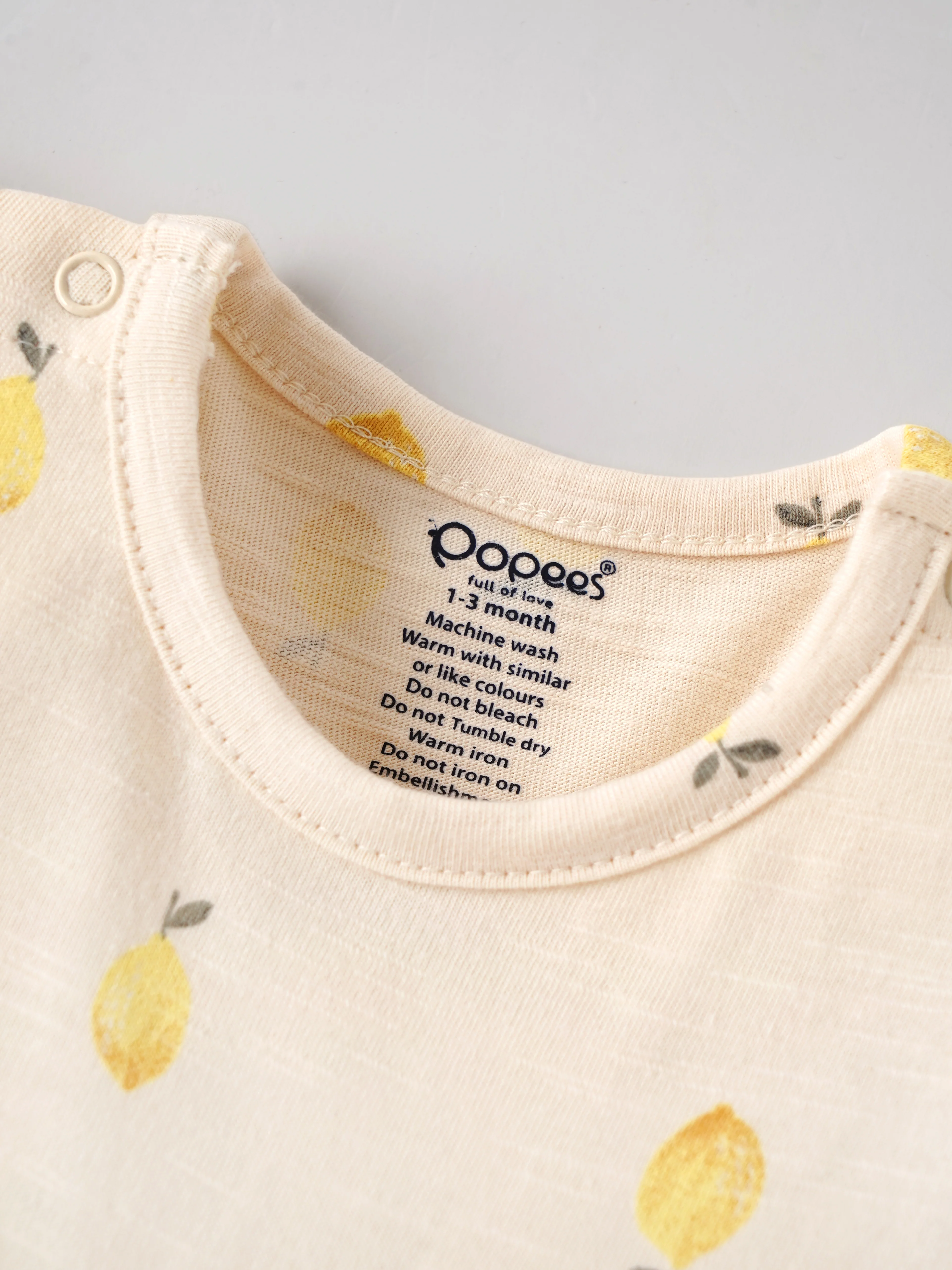 Popees Baby Girls Lemon Print Dress Romper with Bonnet | Soft Cotton Puff Sleeve Outfit 0–9 Months - Image 6