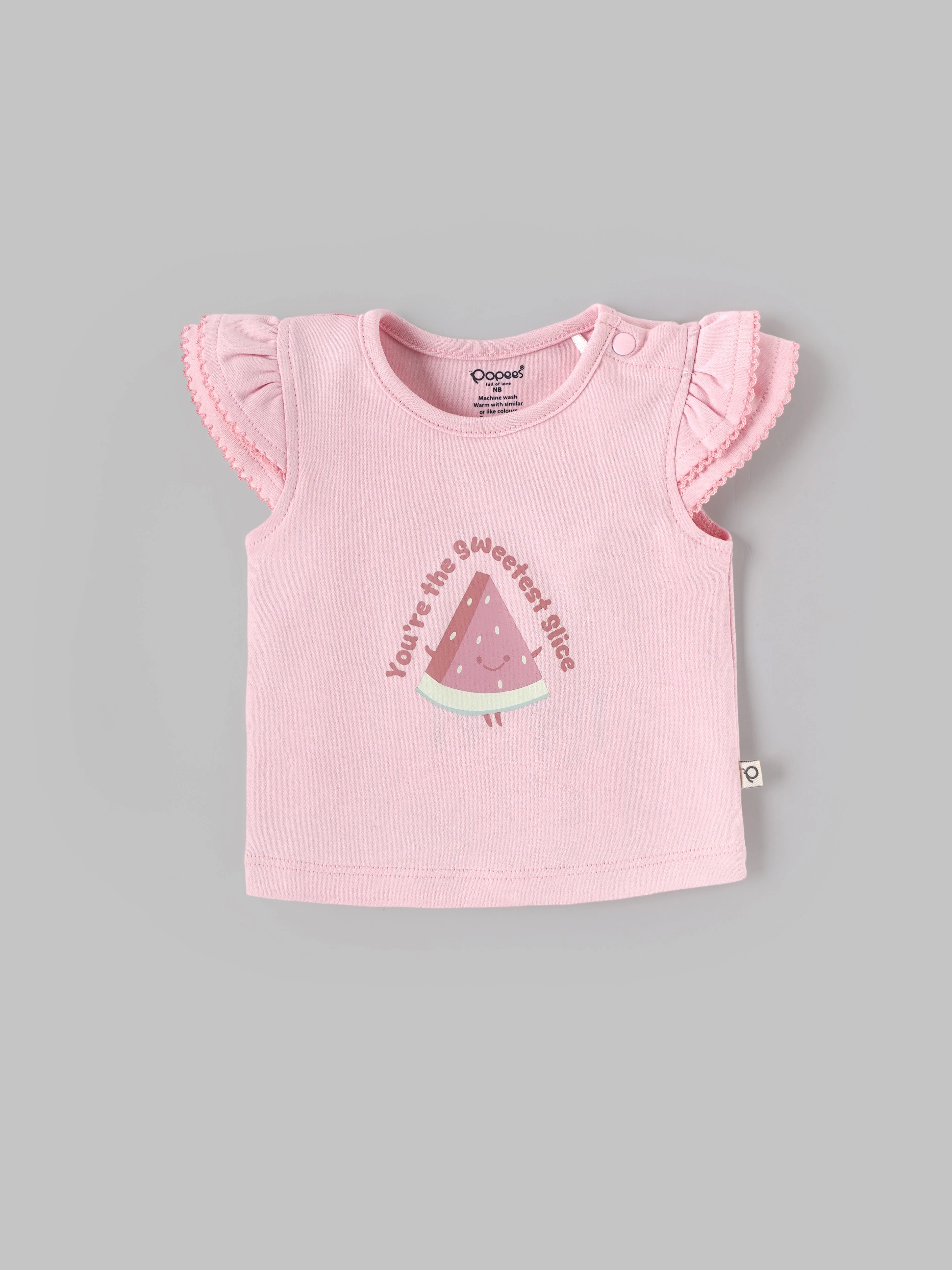 Popees Baby Girls Top & Shorts Set| Newborn–9 Months| Pink Printed Cotton Summer Outfit - Image 2