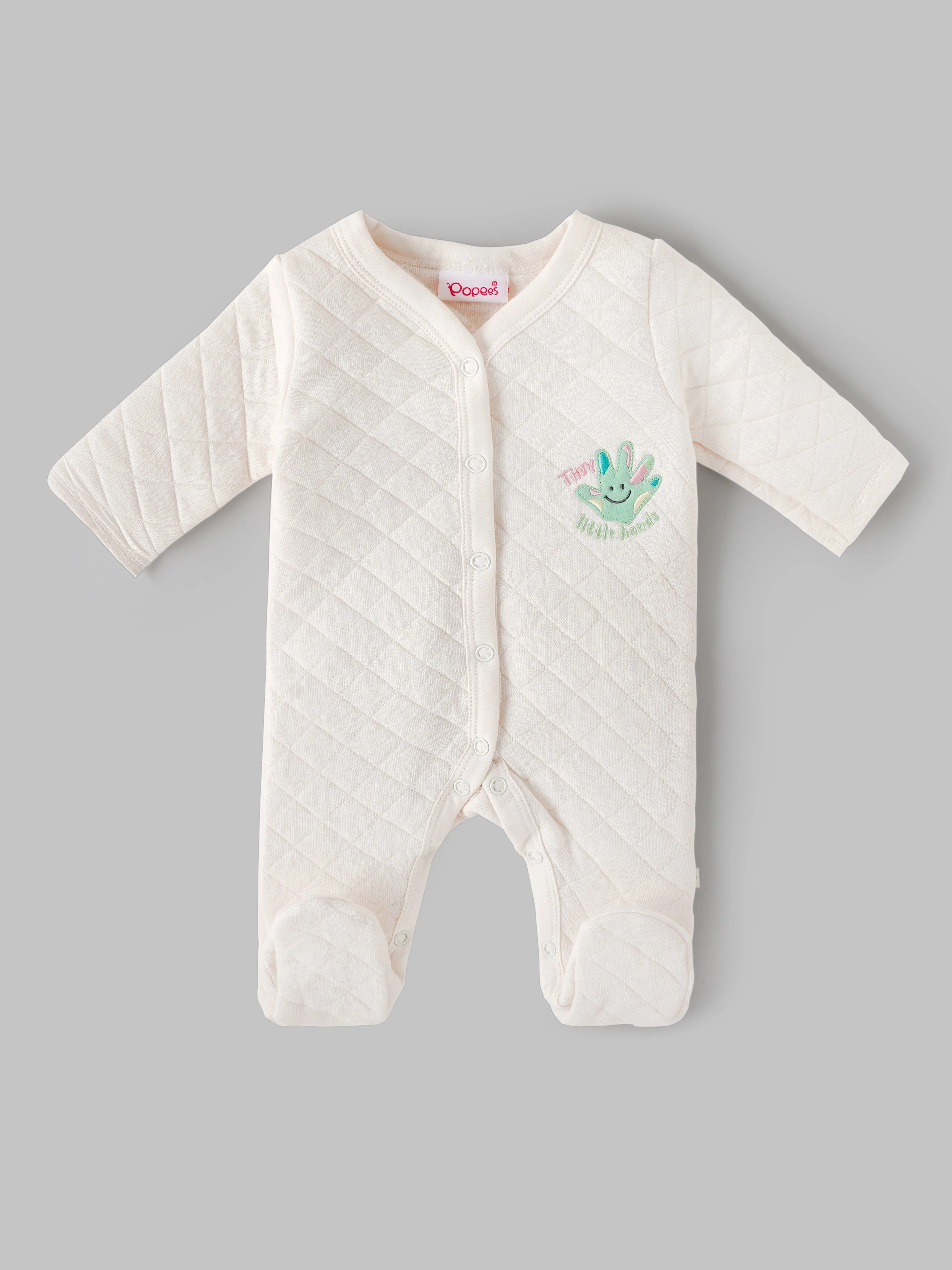 Popees Baby Girls Cotton Quilted Full Sleeve Sleepsuit |Soft Snap Button Nightwear (Tiny Baby, Newborn to 6 Months)