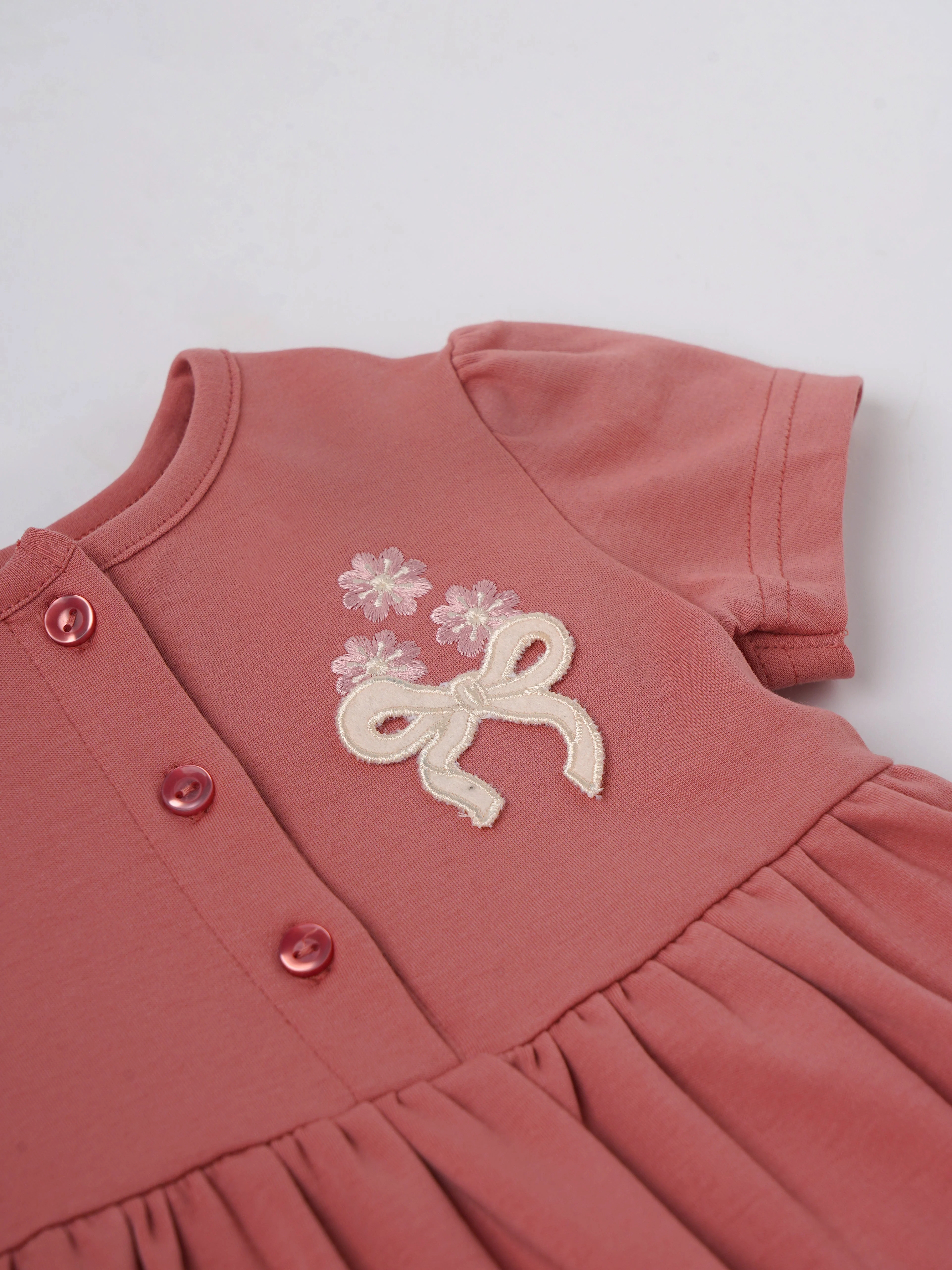 Popees Baby Girls Short Sleeve Cotton Dress| Pink| 9 Months To 4 Years - Image 3