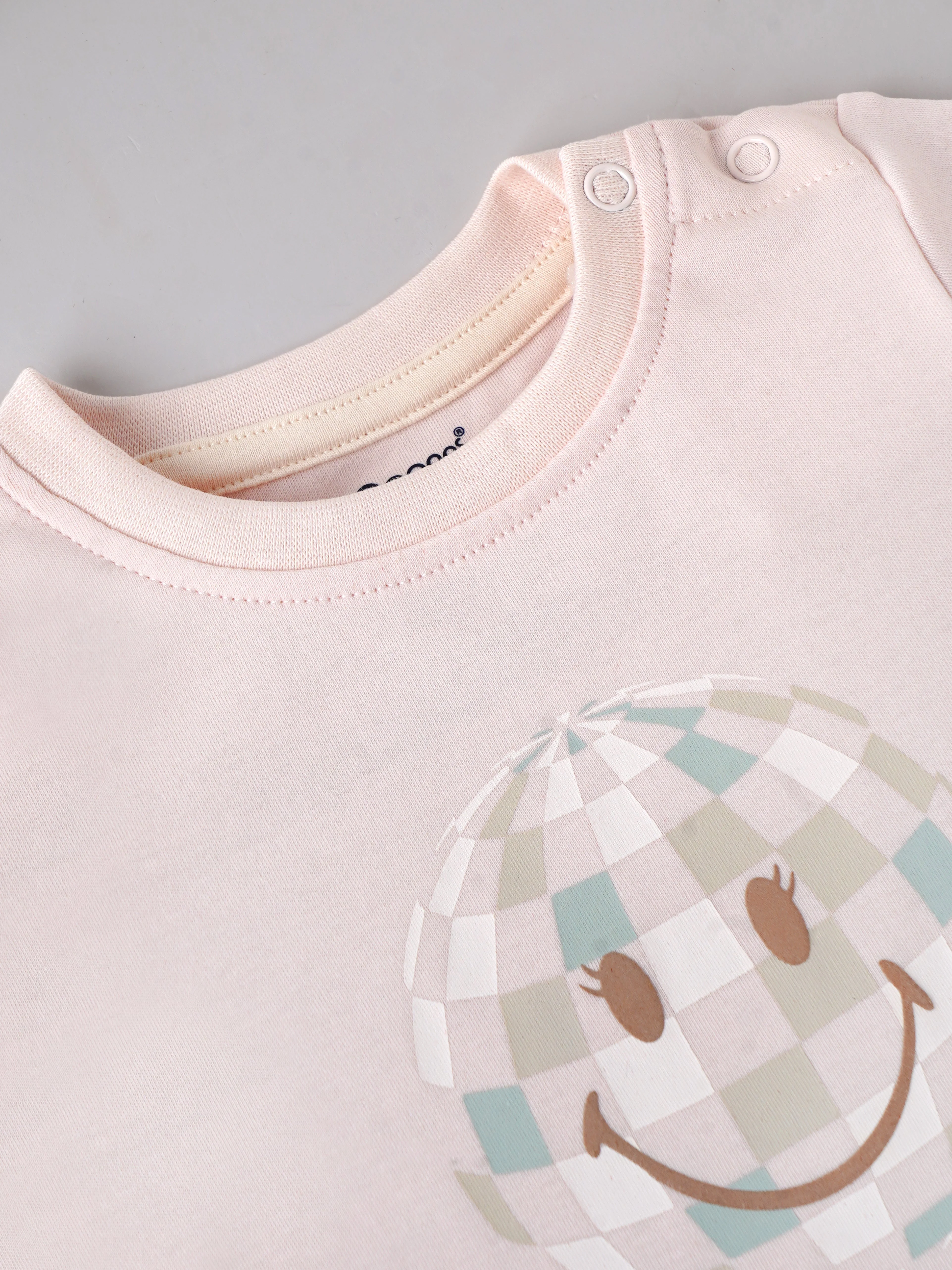 Popees Baby Girls Smiley Print Cotton T-Shirt| Pastel Pink| 3-24 Months - Image 2
