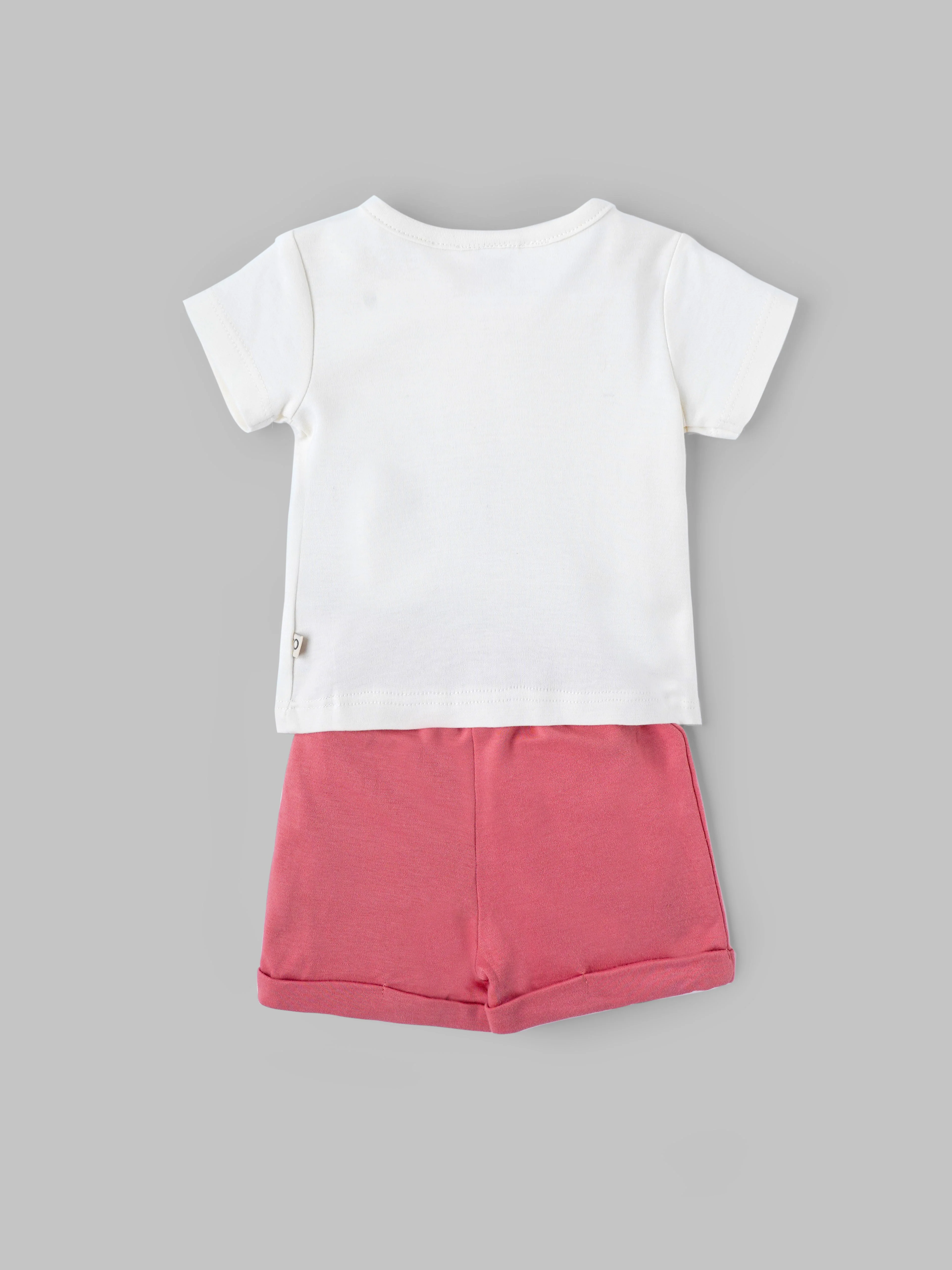 Popees Baby Girls Cotton T Shirt and Shorts Set| White & Pink| Newborn - 9 Months - Image 2