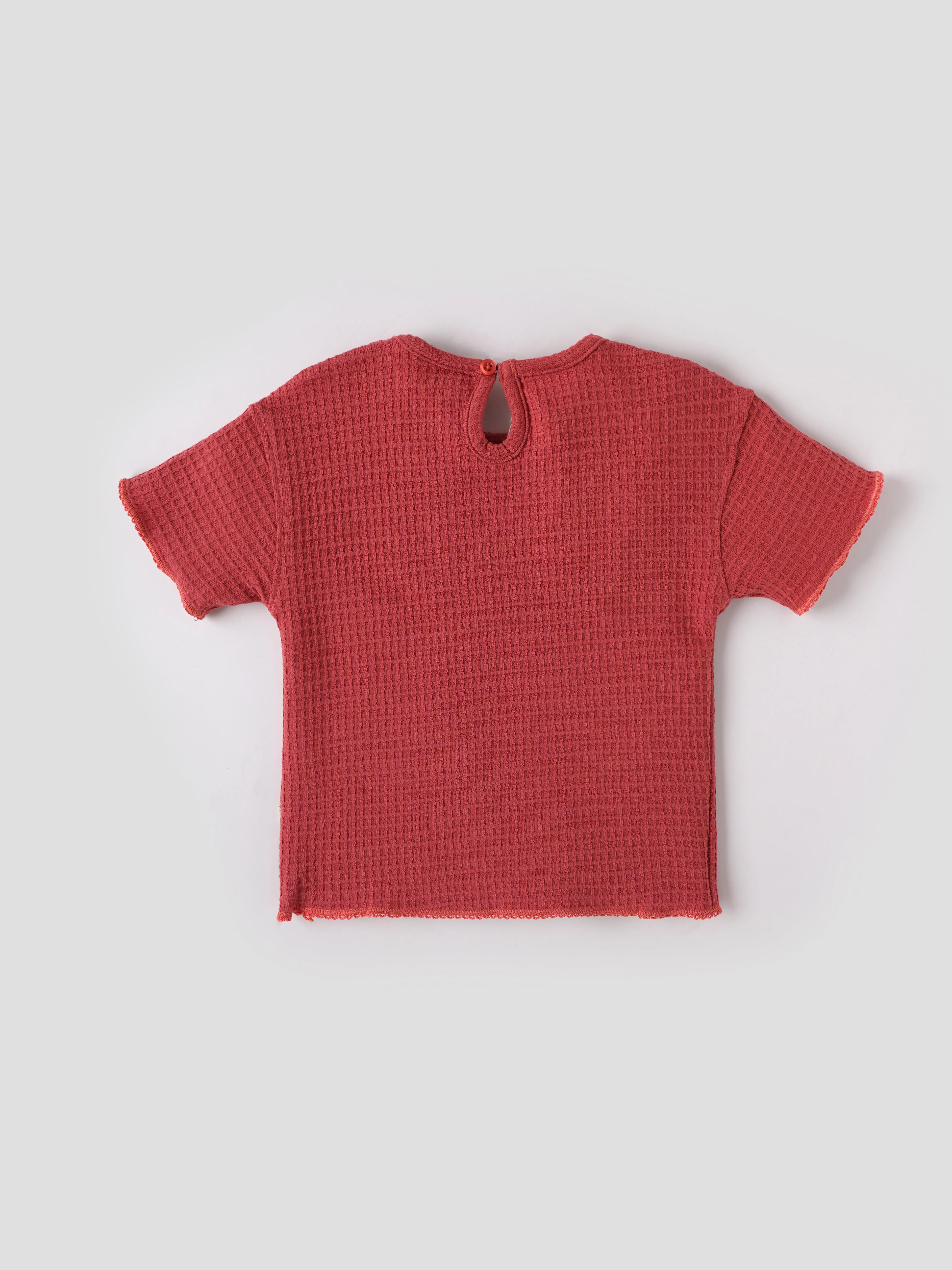 Popees Baby Girls T-Shirt with Floral Patch| Rust Red| 9 Months to 4 Years - Image 2