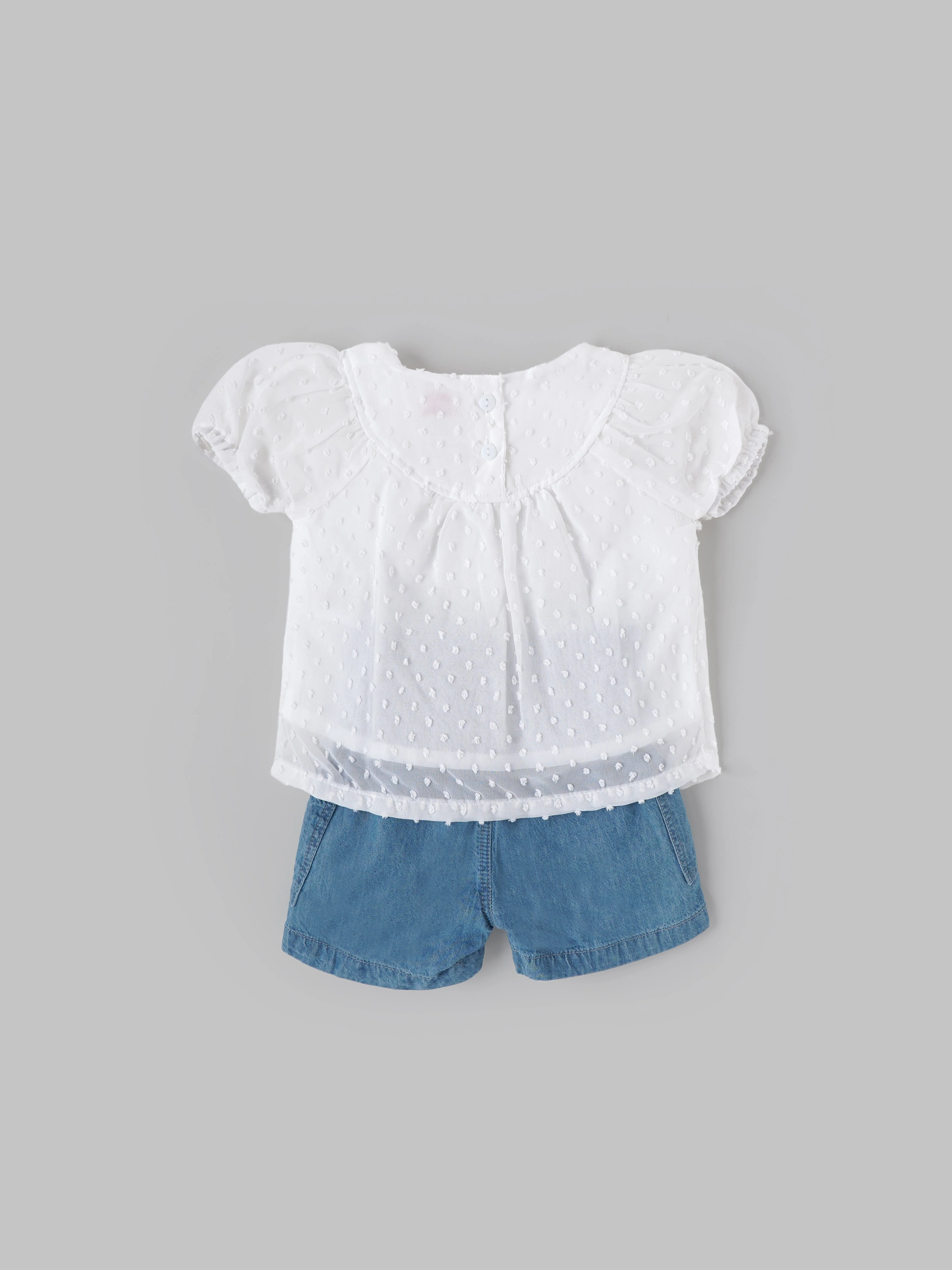 Popees Baby Girls Top & Shorts Set| Woven & Denim| 3-36 Months - Image 2