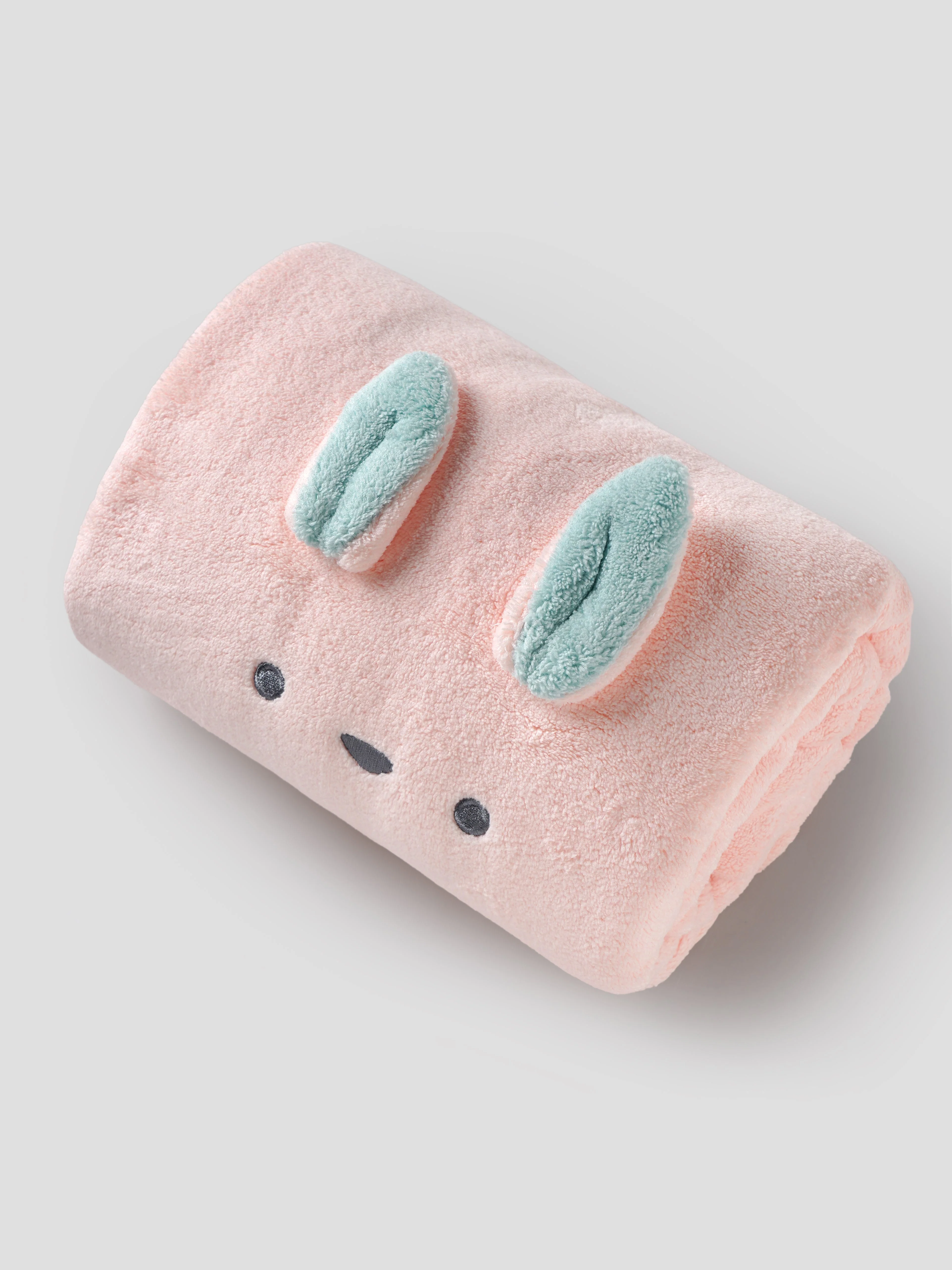 Popees Baby Soft 3D Bunny Ear Hooded Bath Towel, Ultra-Absorbent Pink Coral Plush Newborn Wrap - Image 3