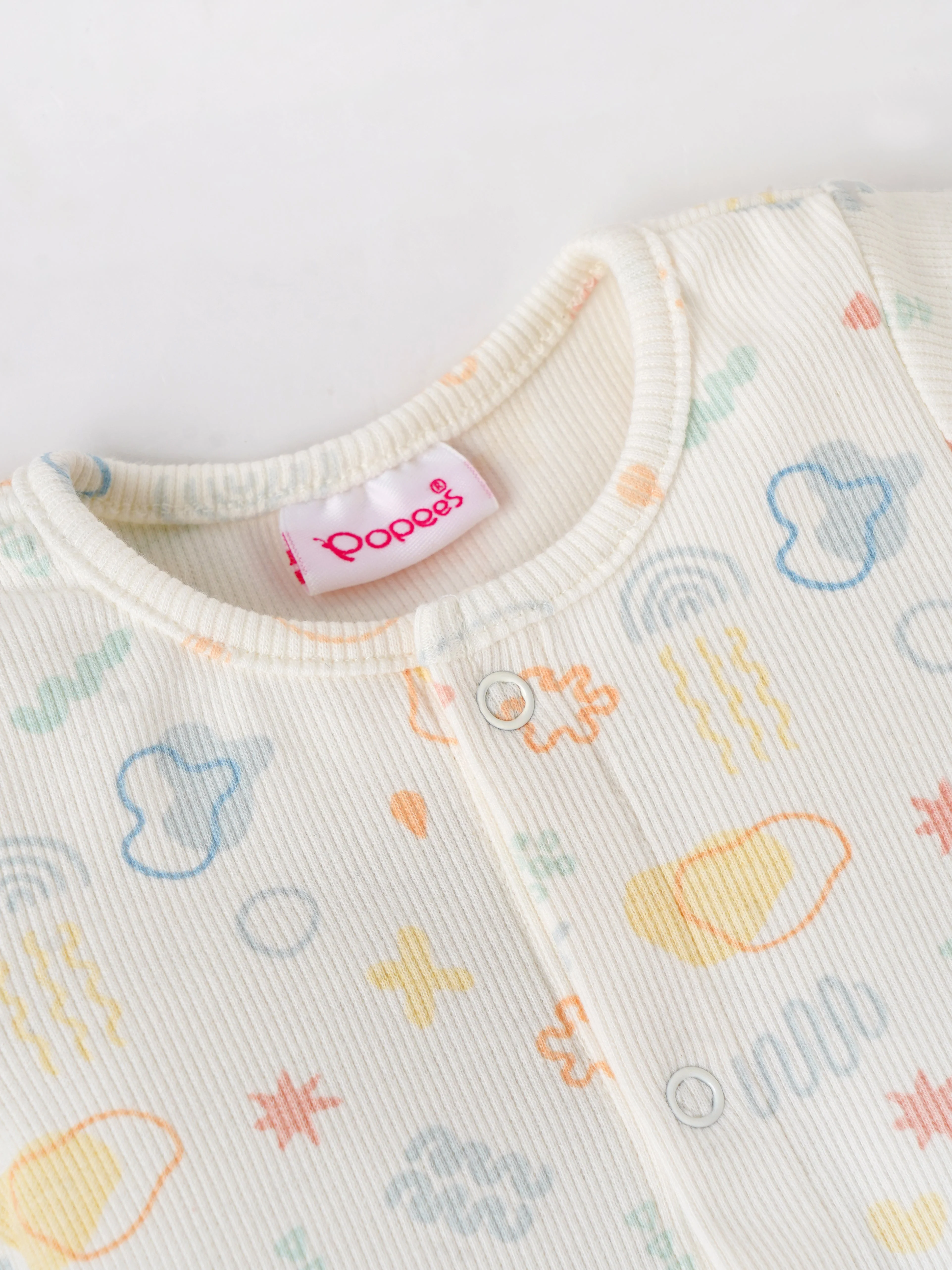 Popees Baby Short Sleeves Cotton Top| Off White| Tiny Baby To 6 Months - Image 3