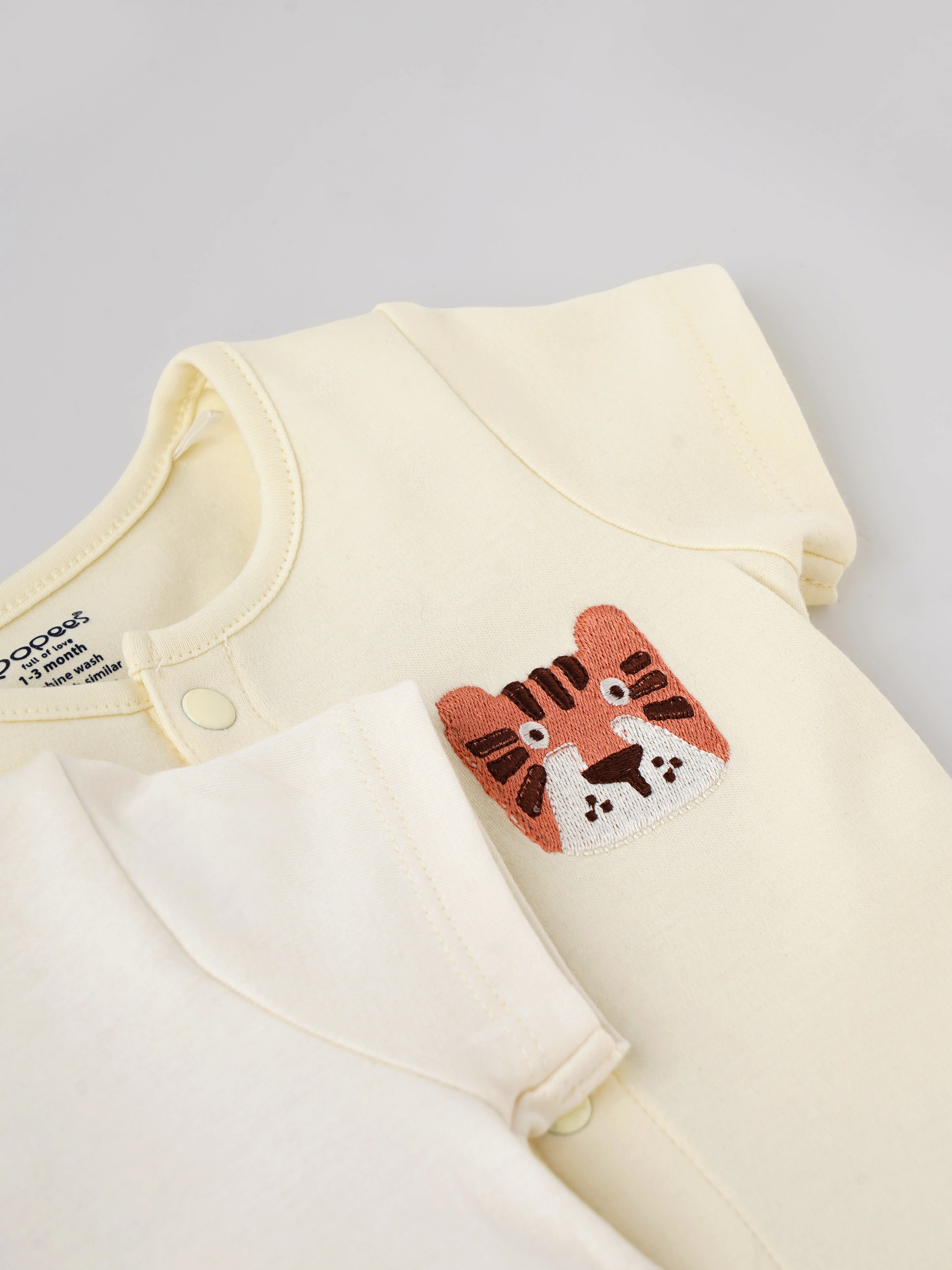 Popees Baby Unisex Cotton Front Open Jabla Set (Pack of 2)| Cream| Tiny Baby To 9 Months - Image 3