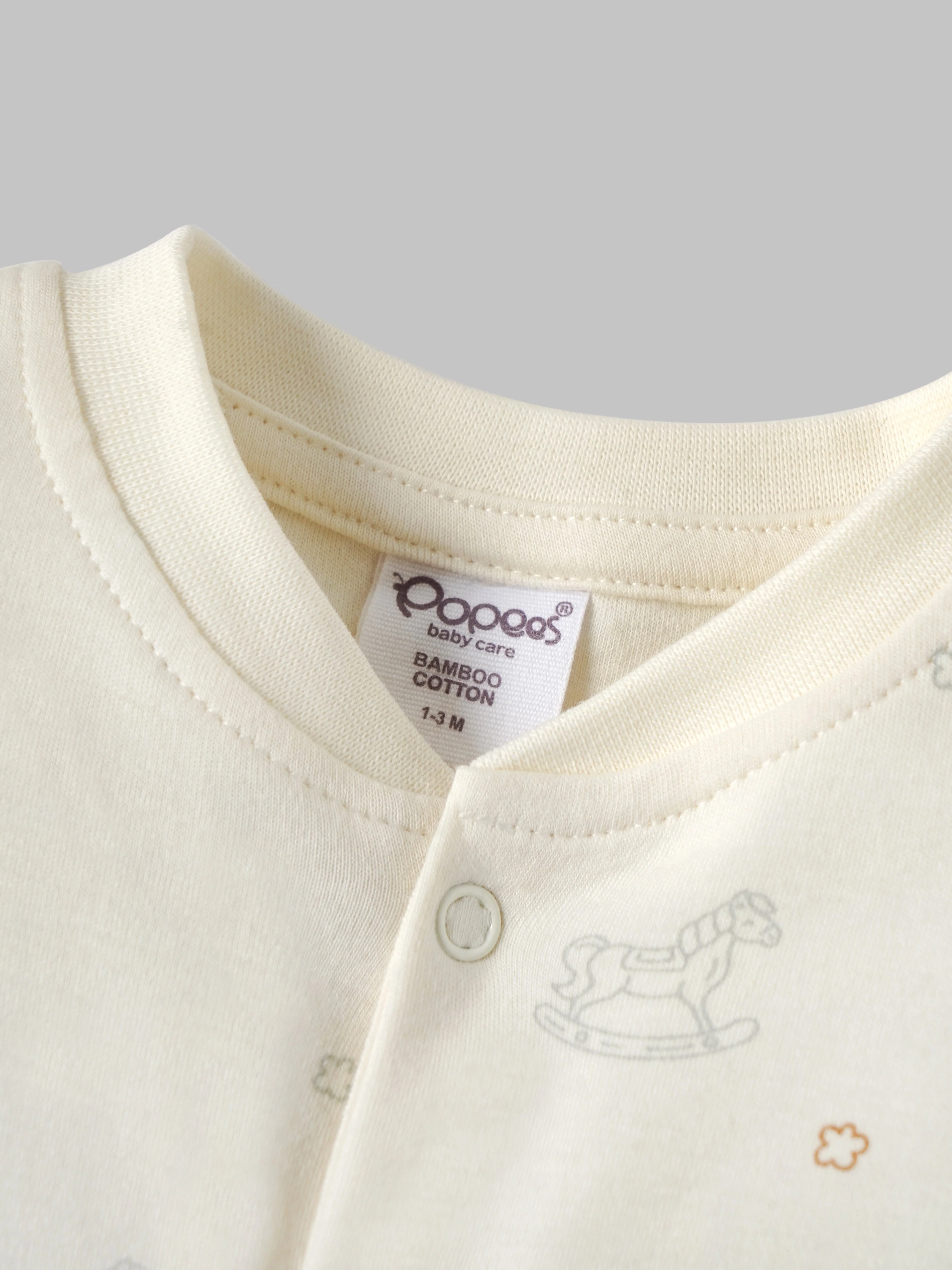 Popees Boys Full-Sleeve Front Open Romper (0-6 Months) Made of Organic Bamboo Cotton Fabric - Image 3