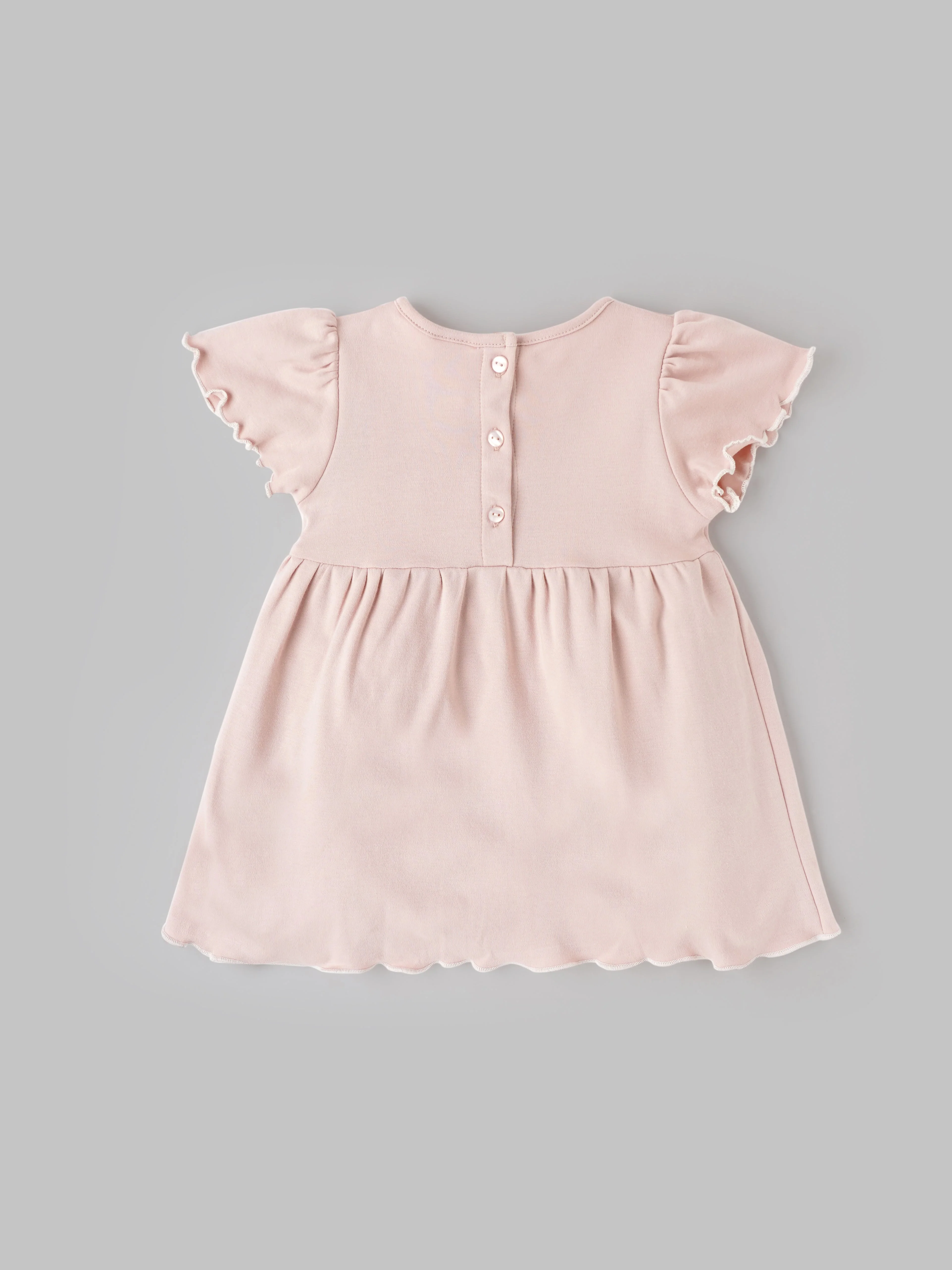 Popees Short-Sleeve Back Open Dress Made of Organic Bamboo Cotton Fabric (0-9 Months) for Baby Girls - Image 2
