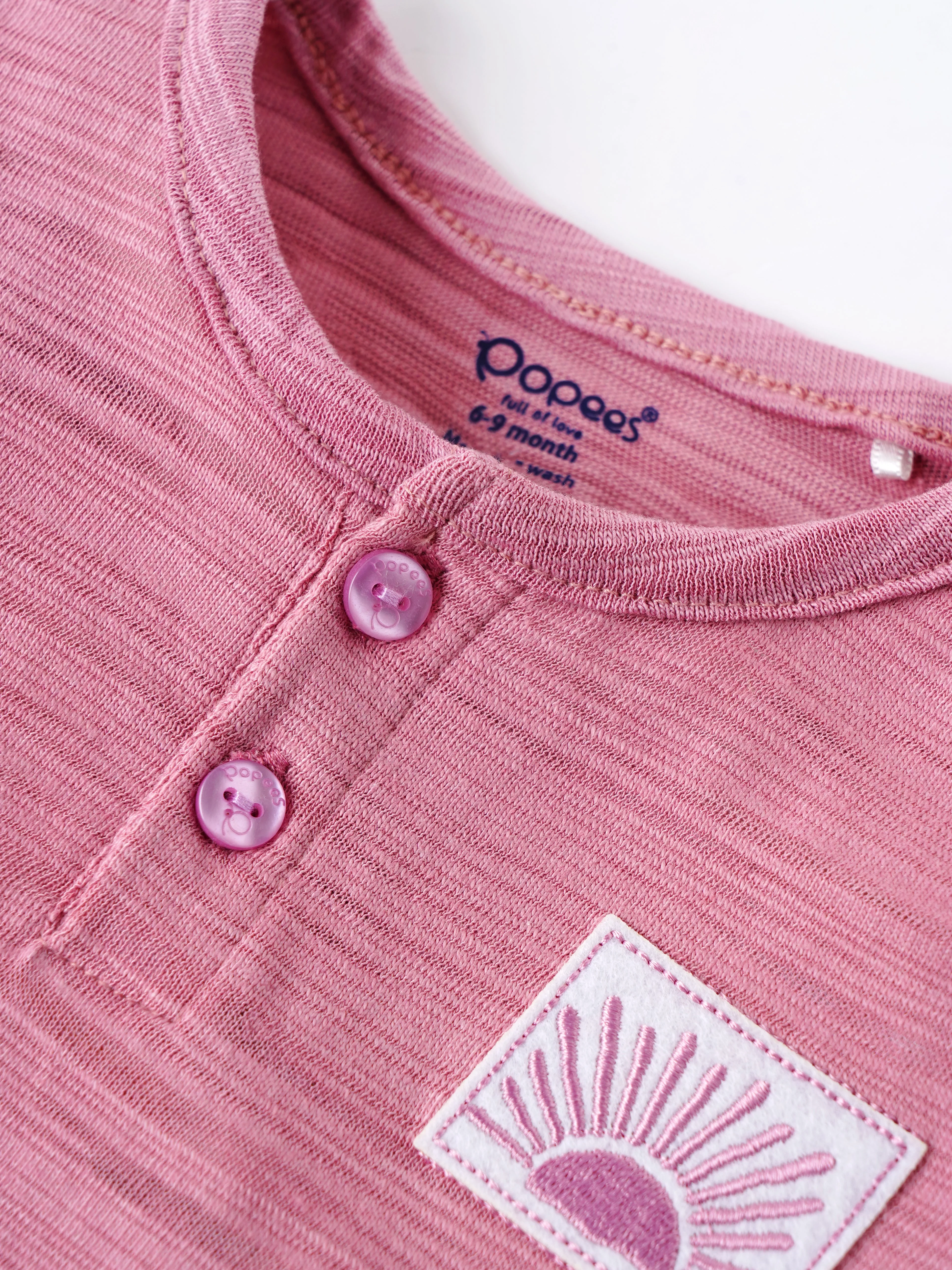 Popees Half Sleeve Henley T-shirt (0–9 Months) with Sunshine Patch for Boys - Image 4