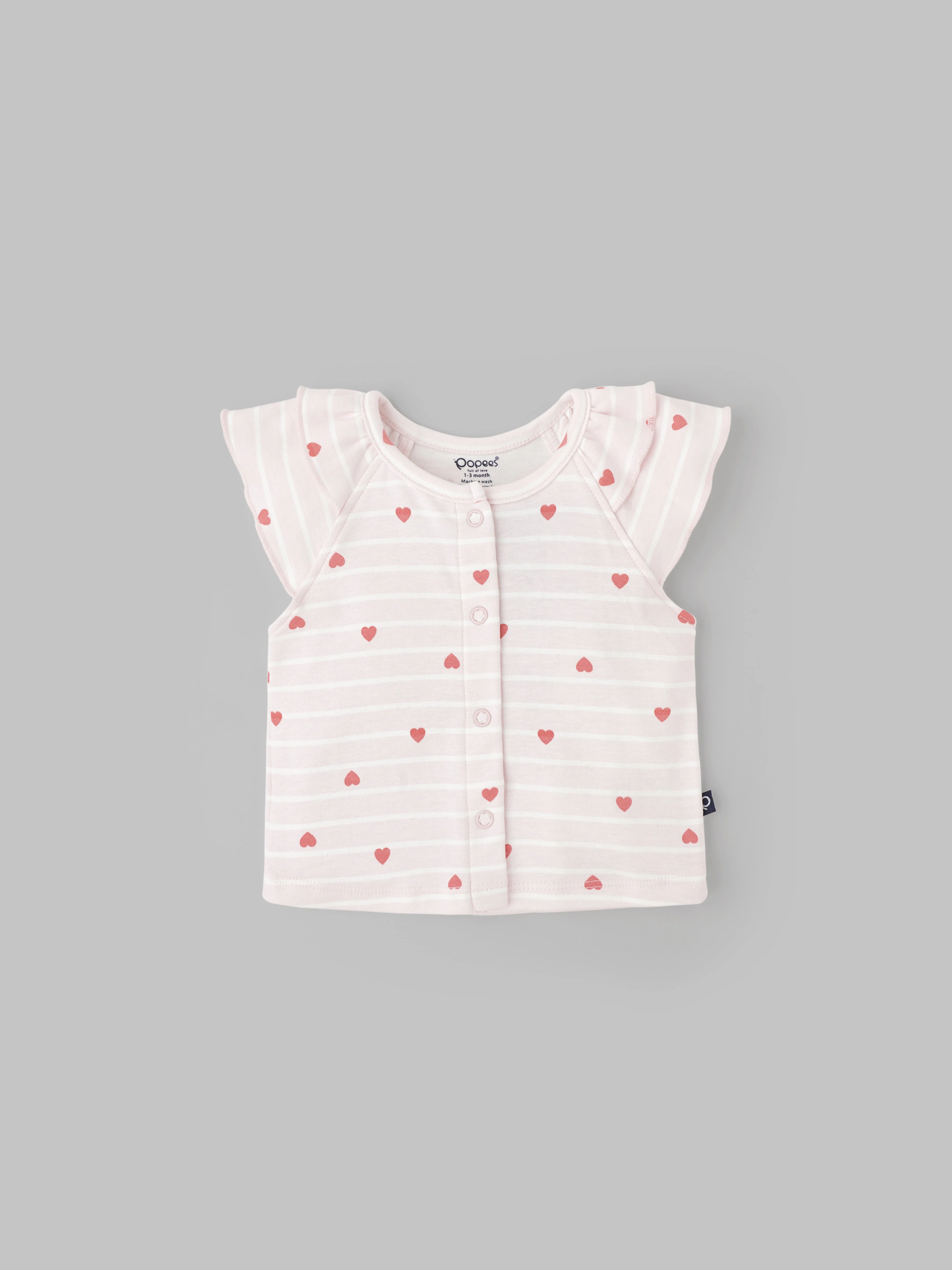 Popees Heart-Printed Half Sleeve Front Open Top for Baby Girls (0–9 Months)