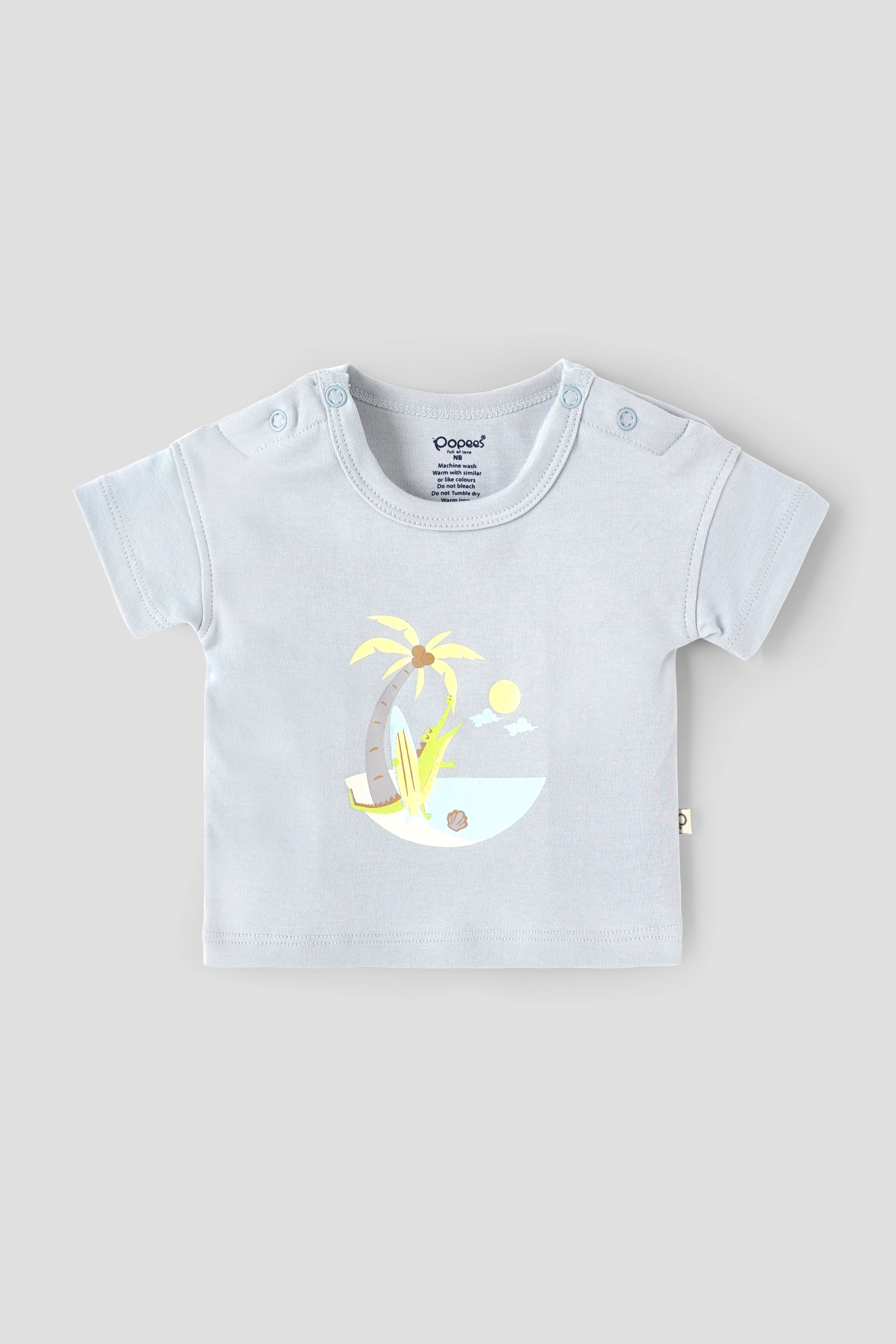 Popees Baby Boys Cotton Printed T-Shirt|Half Sleeve Round Neck Graphic Tee, Soft Breathable Casual Wear| Newborn–9 Months