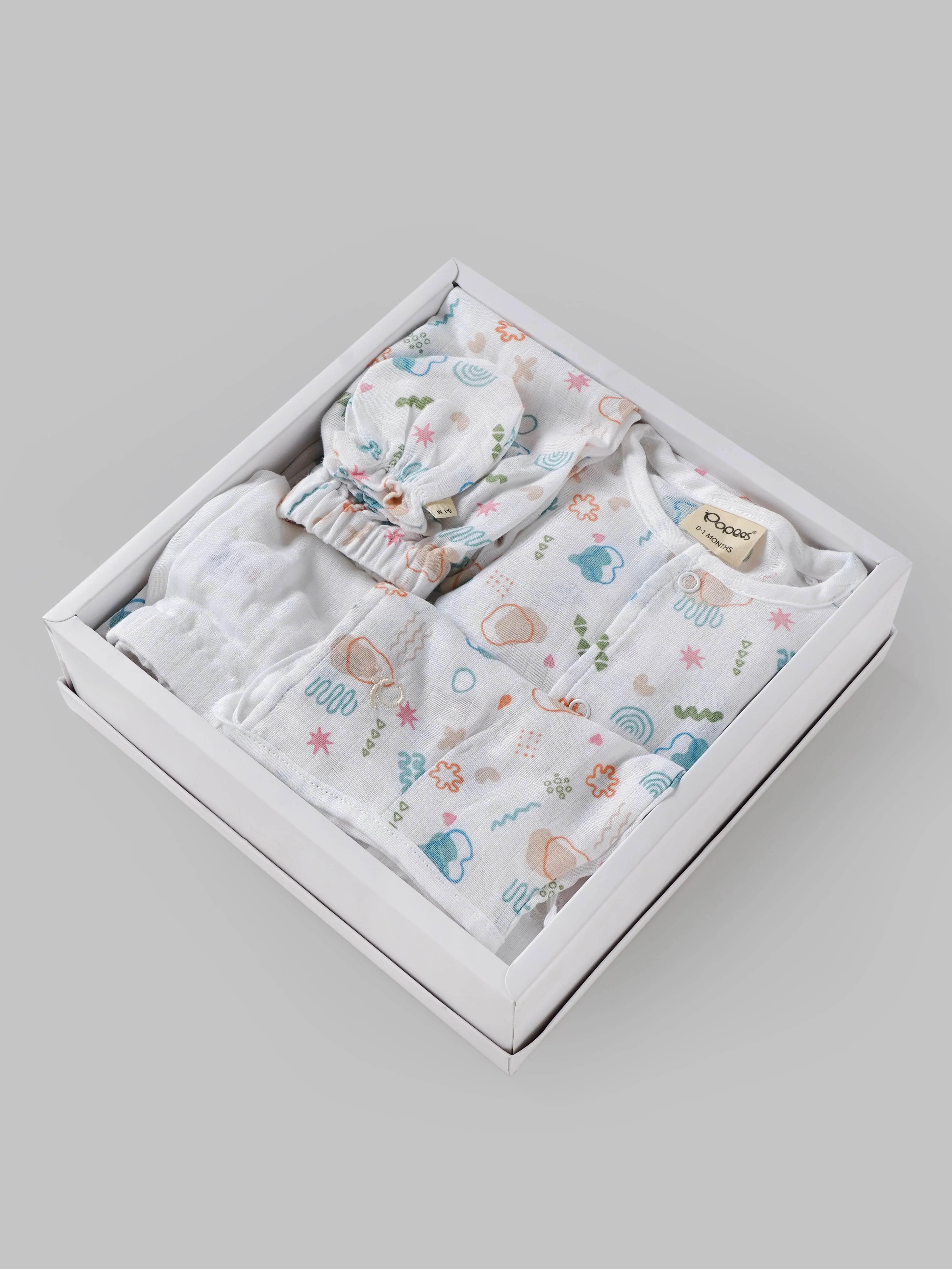 Popees Newborn Baby Muslin Clothing Gift Set 6-Piece| 100% Cotton Soft Breathable Essentials Kit |0-1 & 3-6 Months