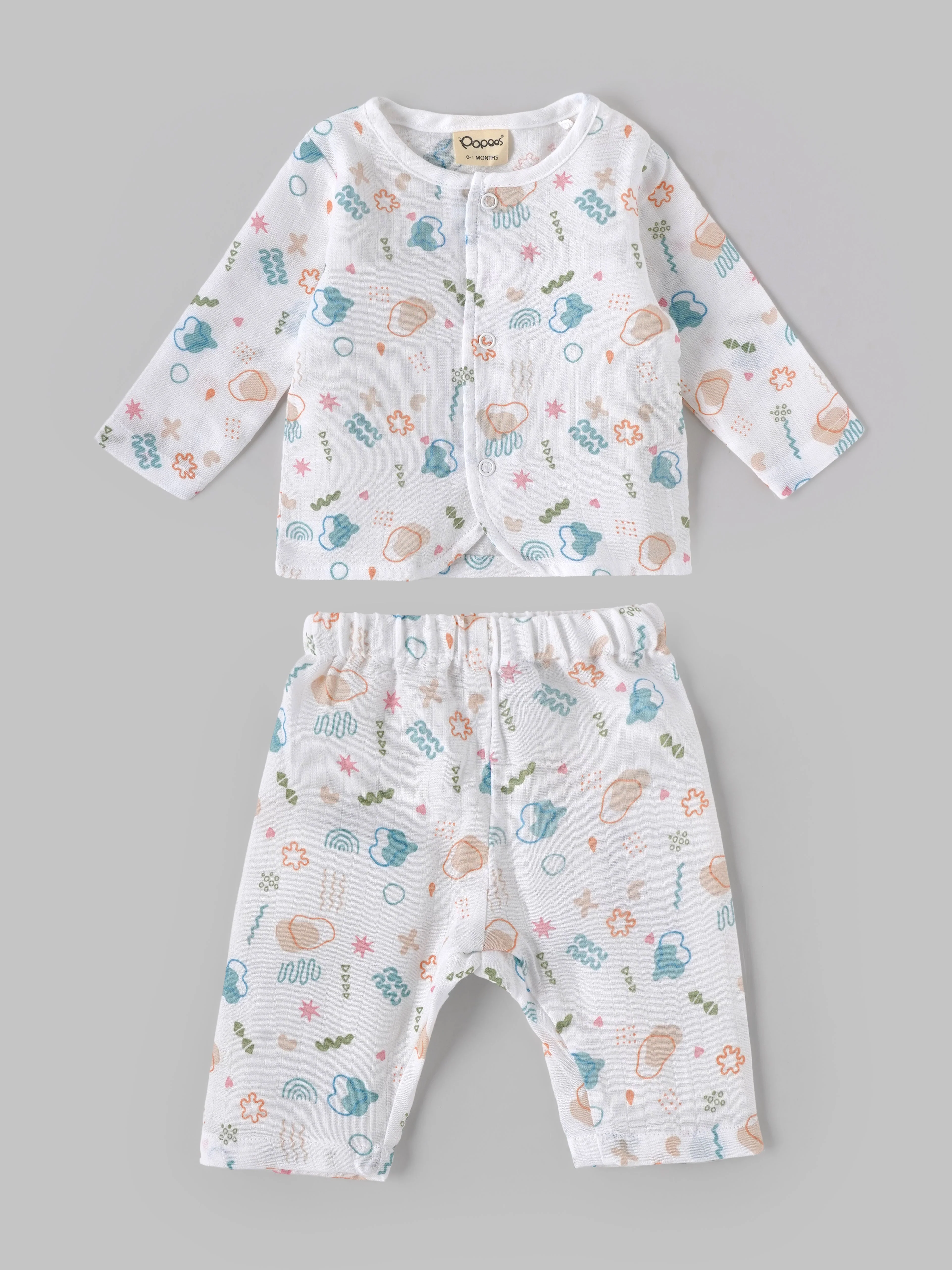 Popees Newborn Baby Muslin Clothing Gift Set 6-Piece| 100% Cotton Soft Breathable Essentials Kit |0-1 & 3-6 Months - Image 2