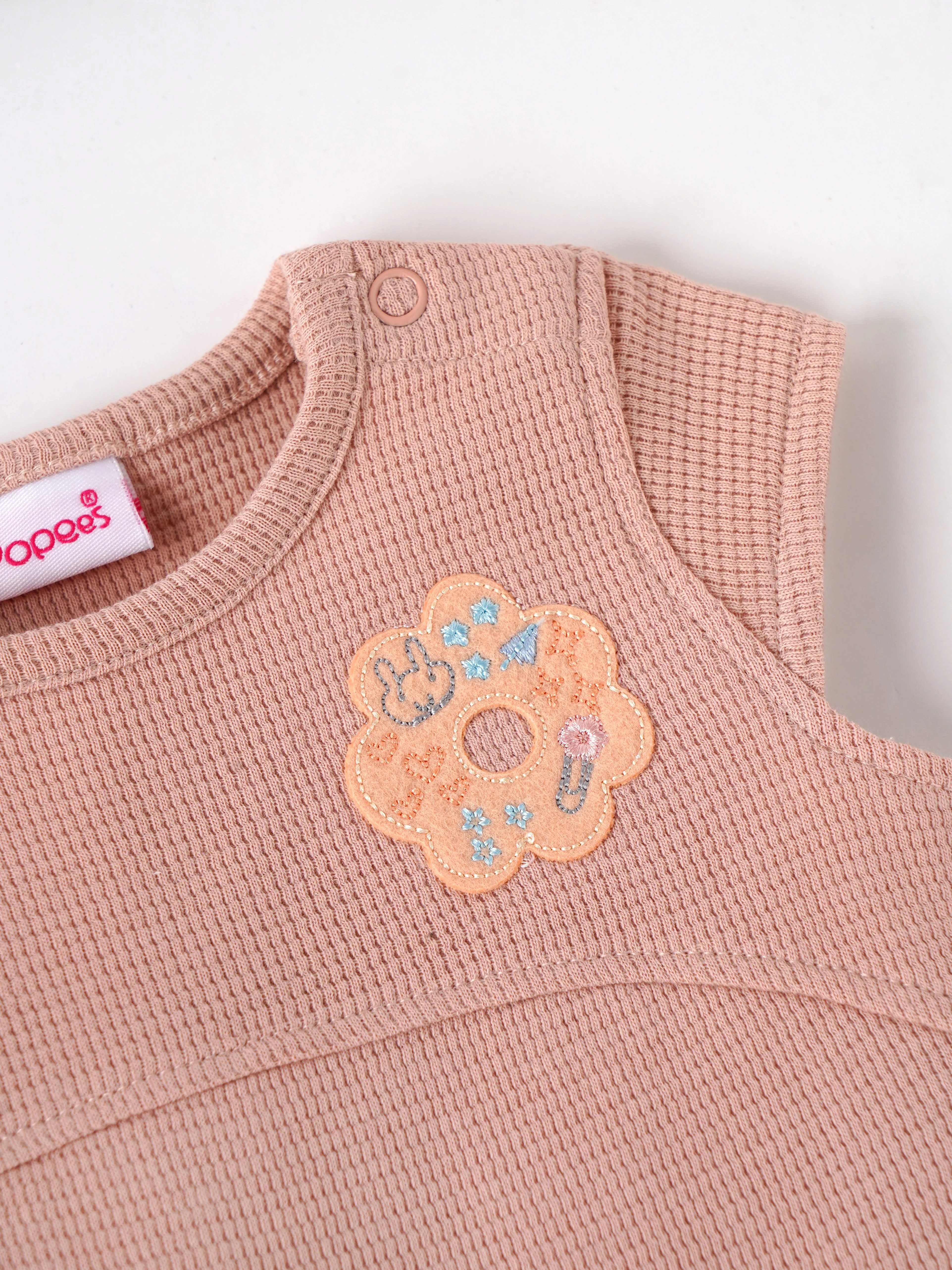 Popees Dusty Peach Baby Girls Romper with Floral Patch | Tiny Baby, Newborn to 6 M - Image 3