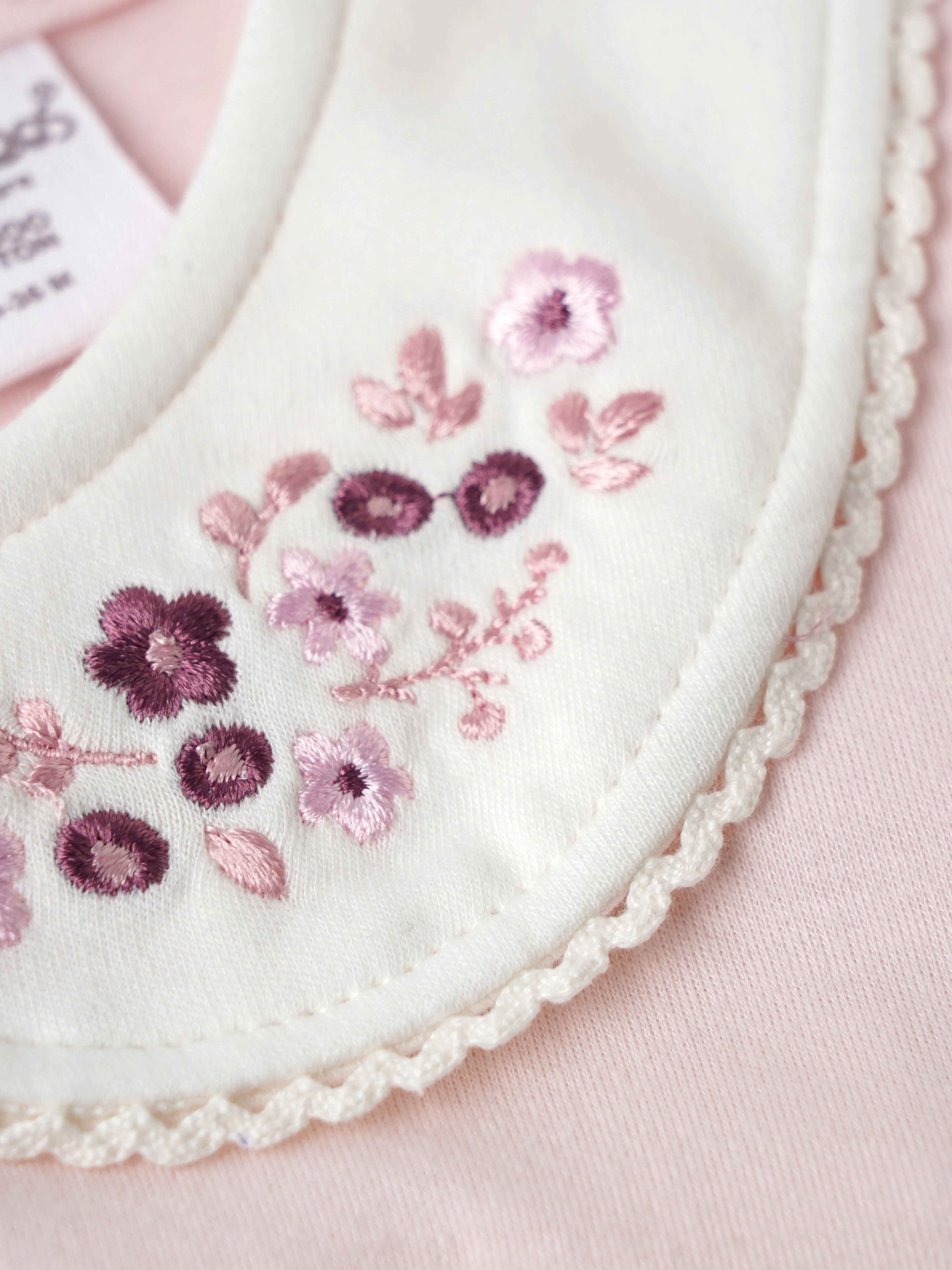 Popees Soft Pink Dress Floral Embroidered Collar, Puff Sleeves, Pure Cotton (3–36 Months) for Baby Girls - Image 3