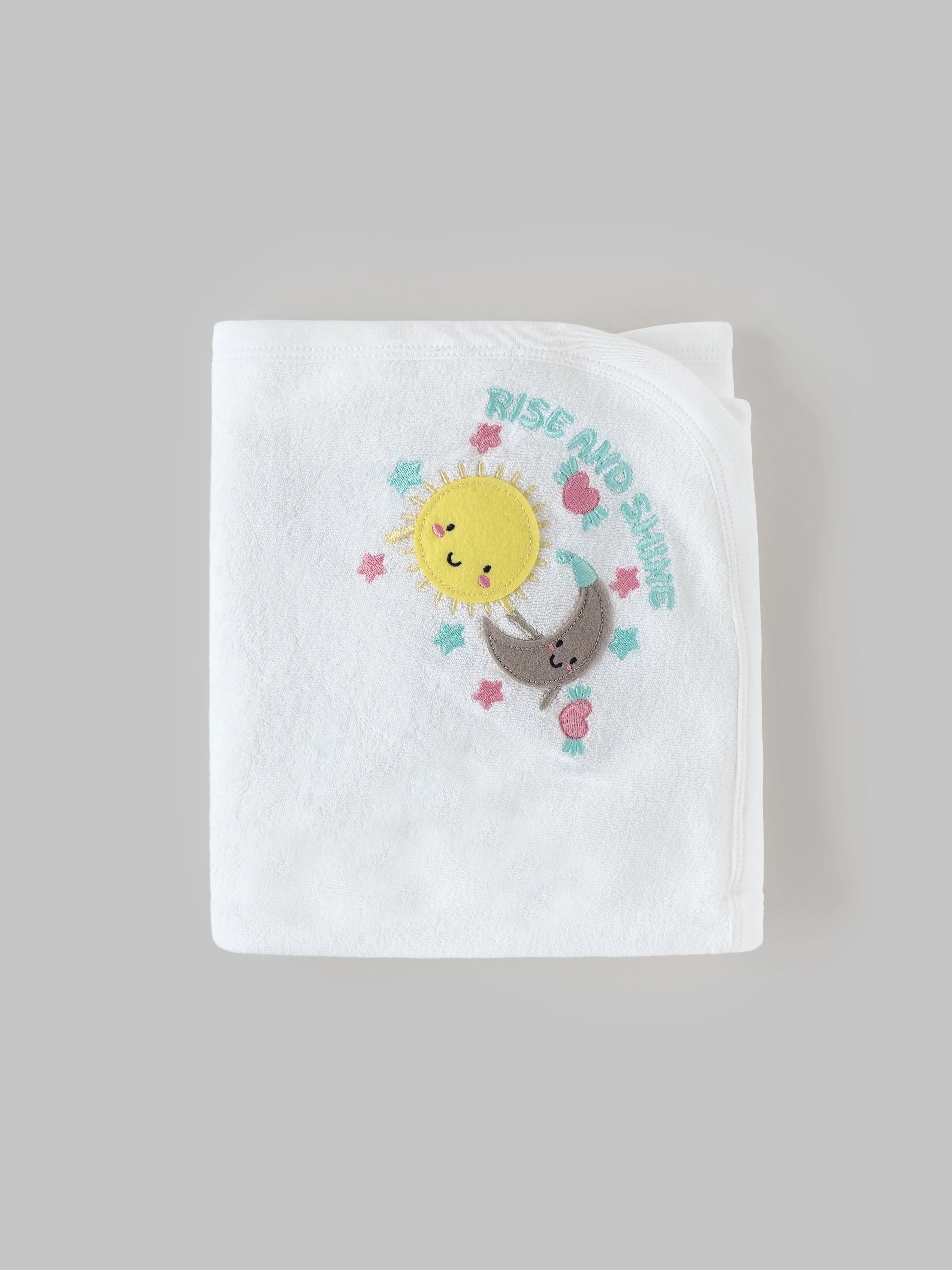 Popees Soft Cotton Adorable Sun & Moon Embroidery Towel For Newborn Babies - Image 2