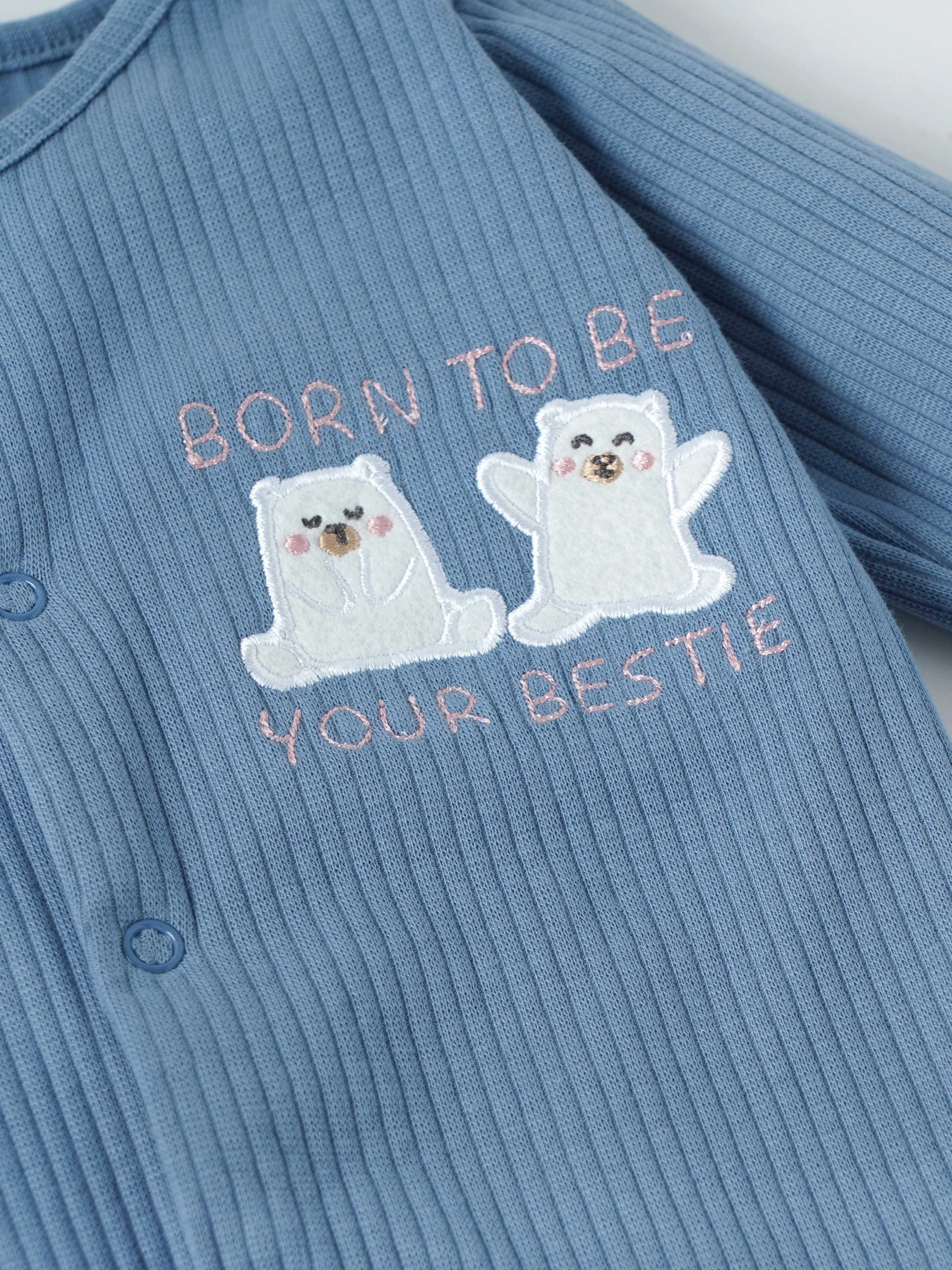 Popees Unisex Baby Ribbed Cotton Full Sleeve Footed Sleepsuit| NB–9 Months - Image 2