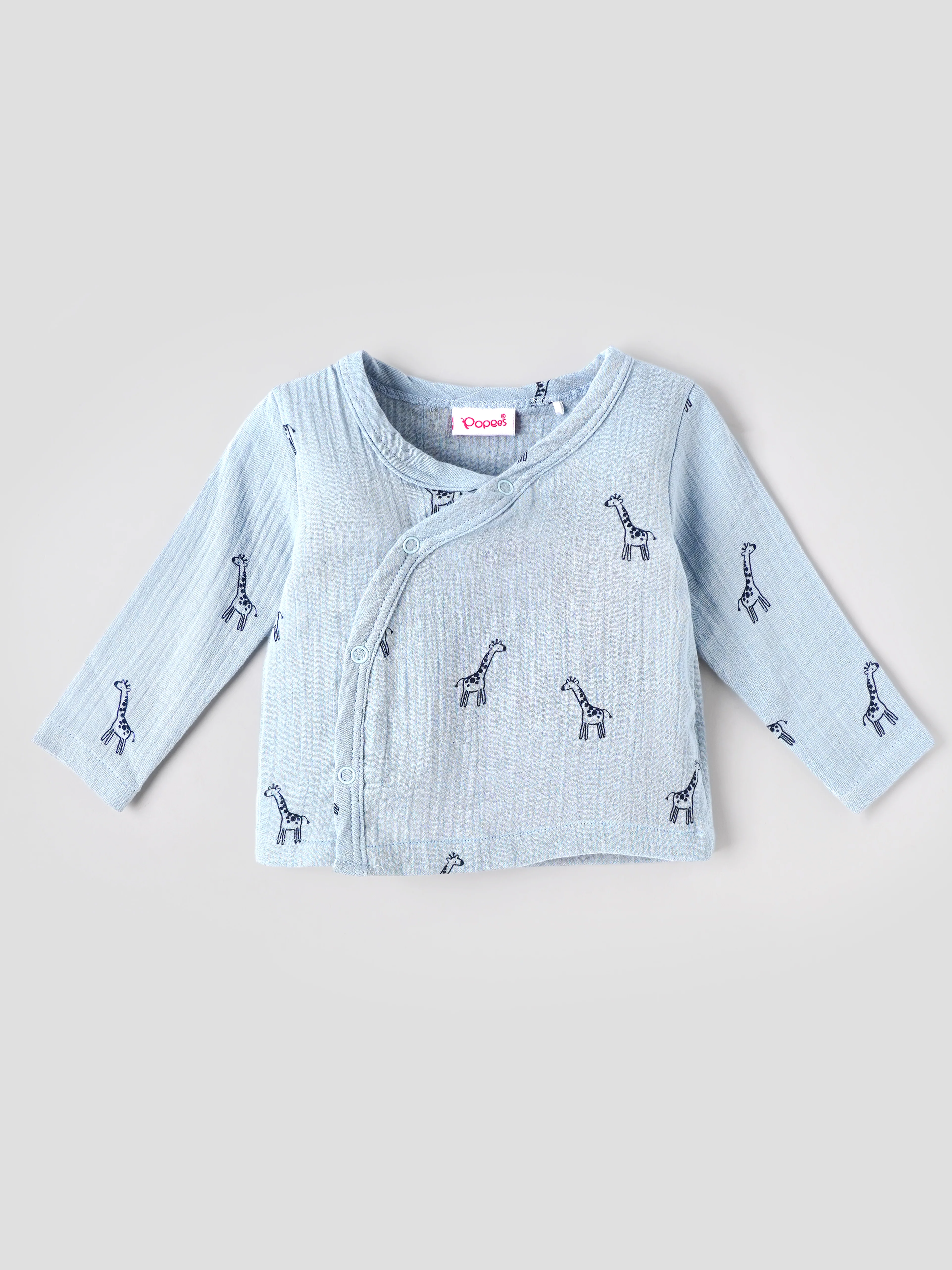 Popees Unisex Giraffe Print 3-Piece Clothing Set | Soft Muslin Cotton Wrap Top, Pants & Bonnet | Blue | NB-9 Months - Image 4