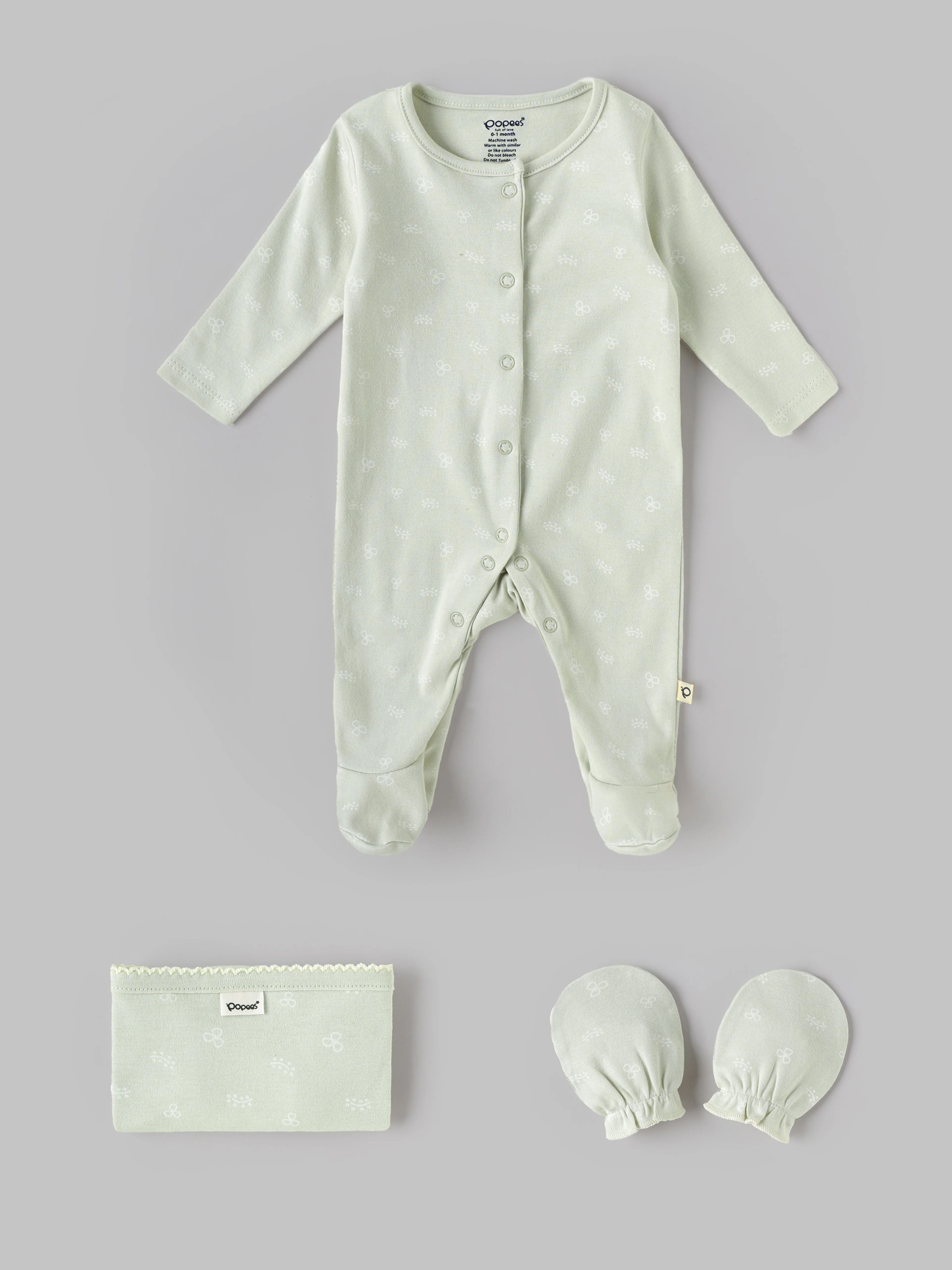 Popees Unisex Newborn Baby Gift Box Set | 8-Piece Premium Cotton Baby Essentials Hamper with Romper, Bodysuit, Blanket & Accessories | 0–6 Months - Image 2
