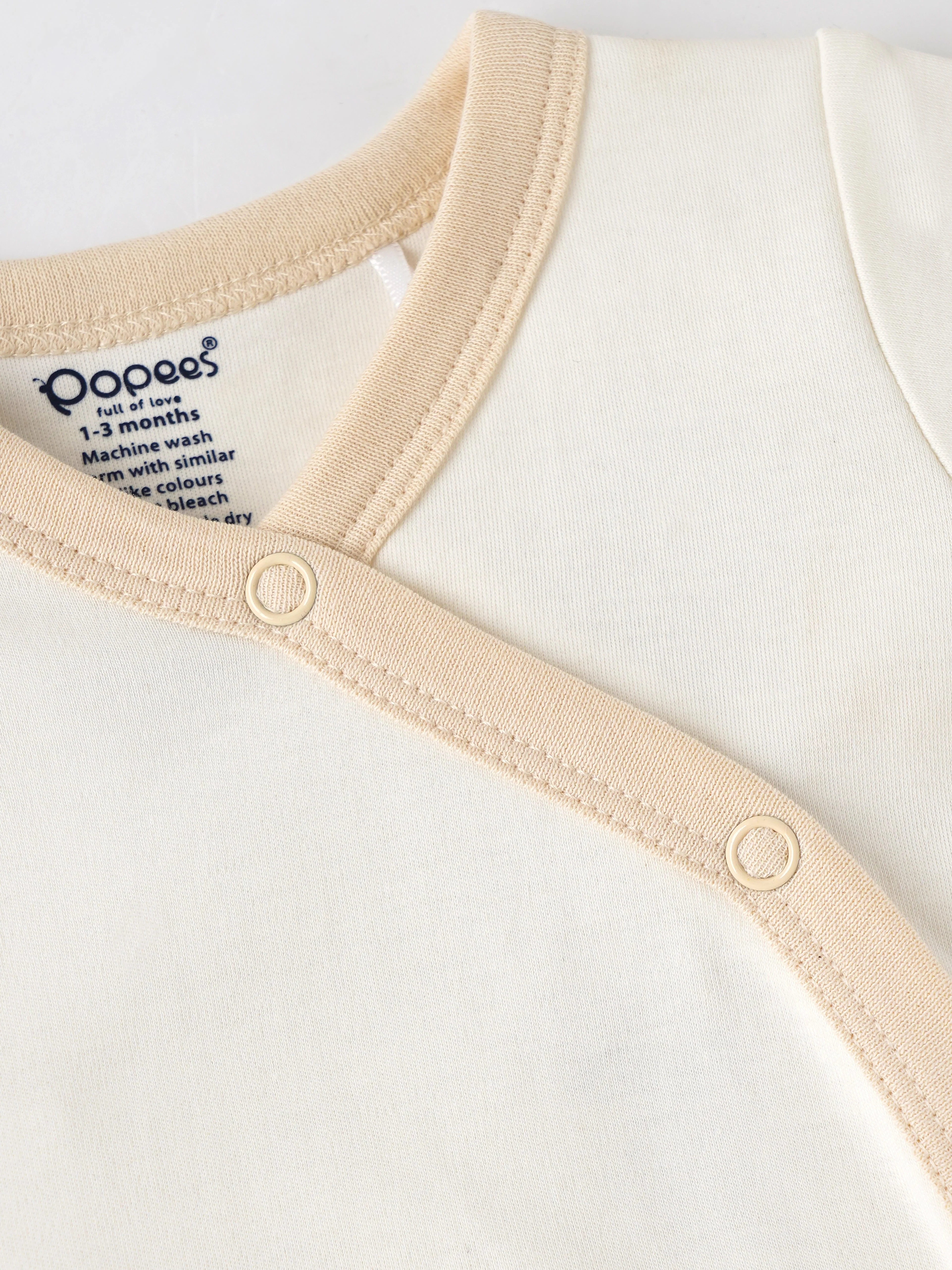 Popees Infant Unisex Short Sleeve Wrap Top| Off-White| Tiny Baby, 0-9 Months - Image 4