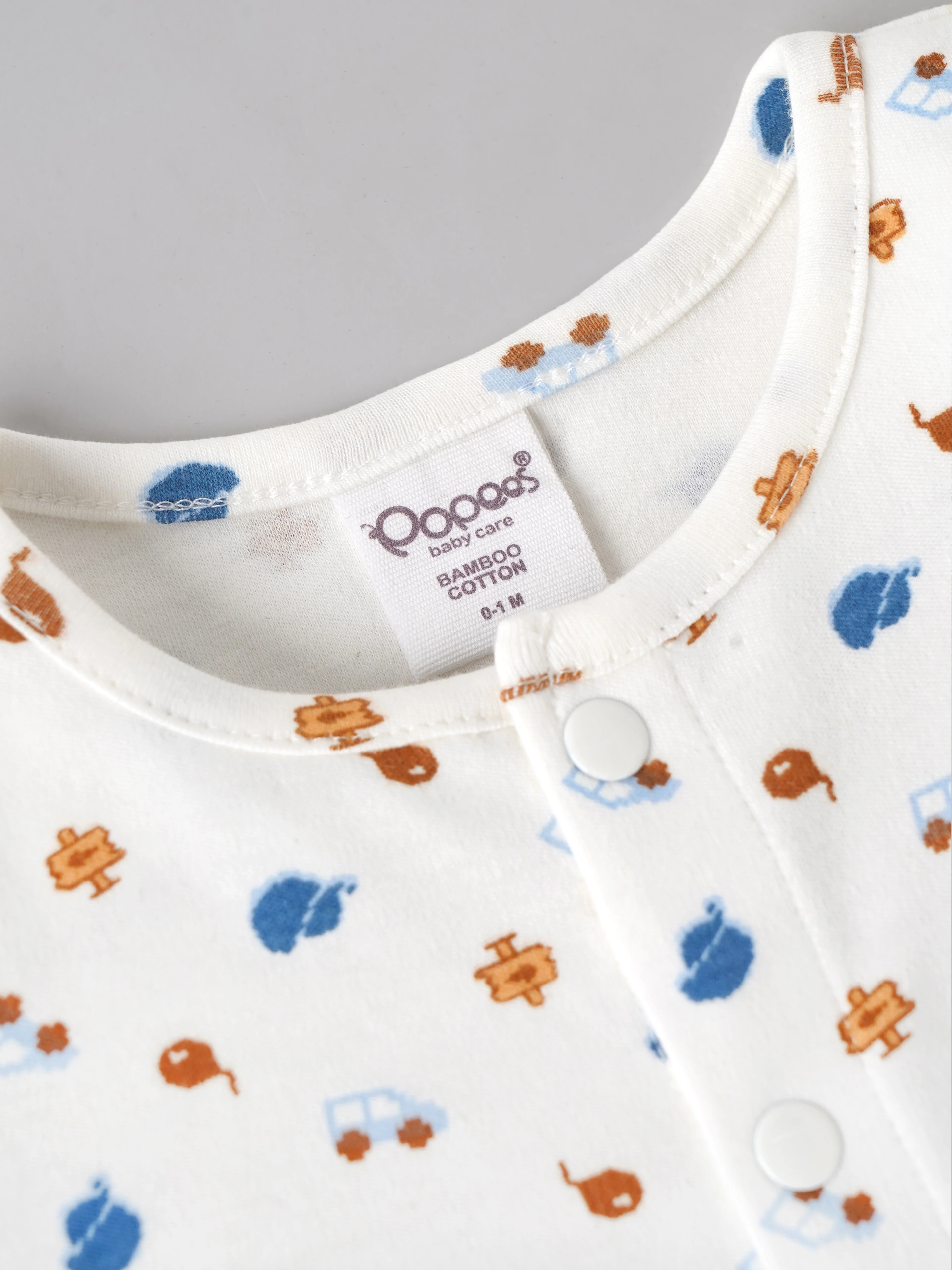 Popees Baby Organic Bamboo Cotton Printed Unisex Romper | White | Tiny Baby to 6 Months - Image 2