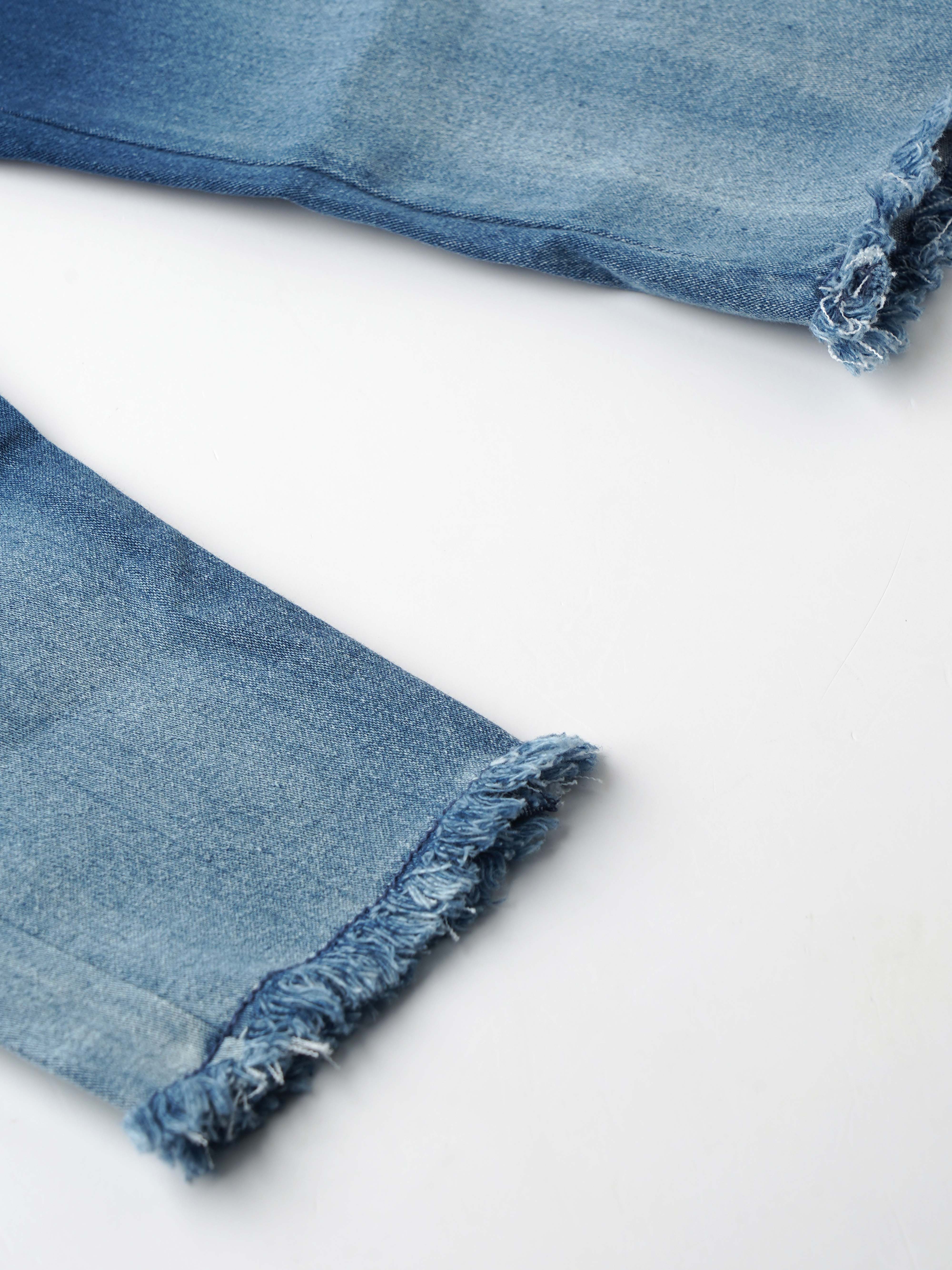 Popees Faded Blue Jeans with Frill Bottom (1–8 Years) for Girls - Image 4