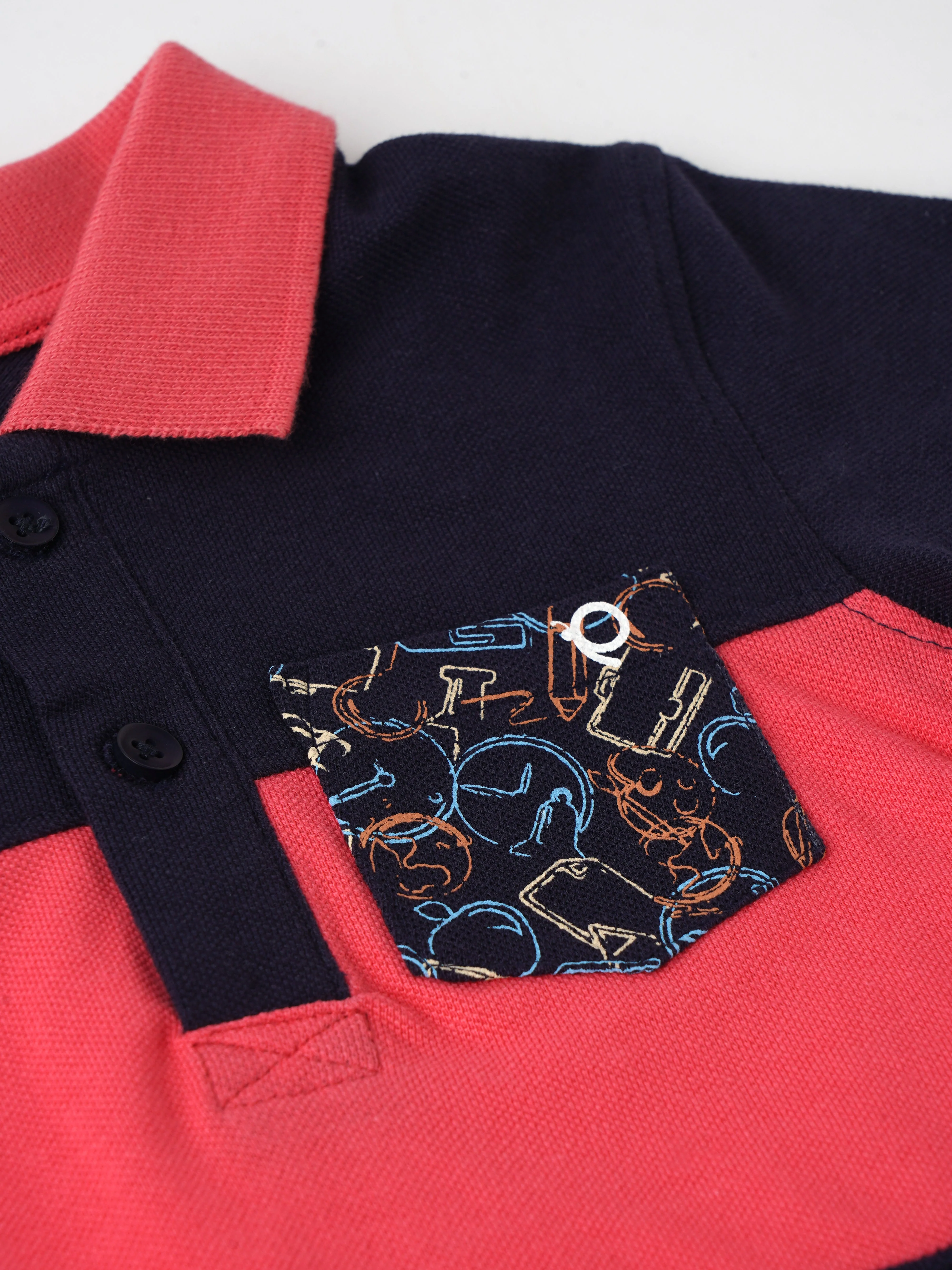 Popees Front Half Open Half Sleeve T Shirt with Printed Pocket (1-8 Years) for Boys - Image 3