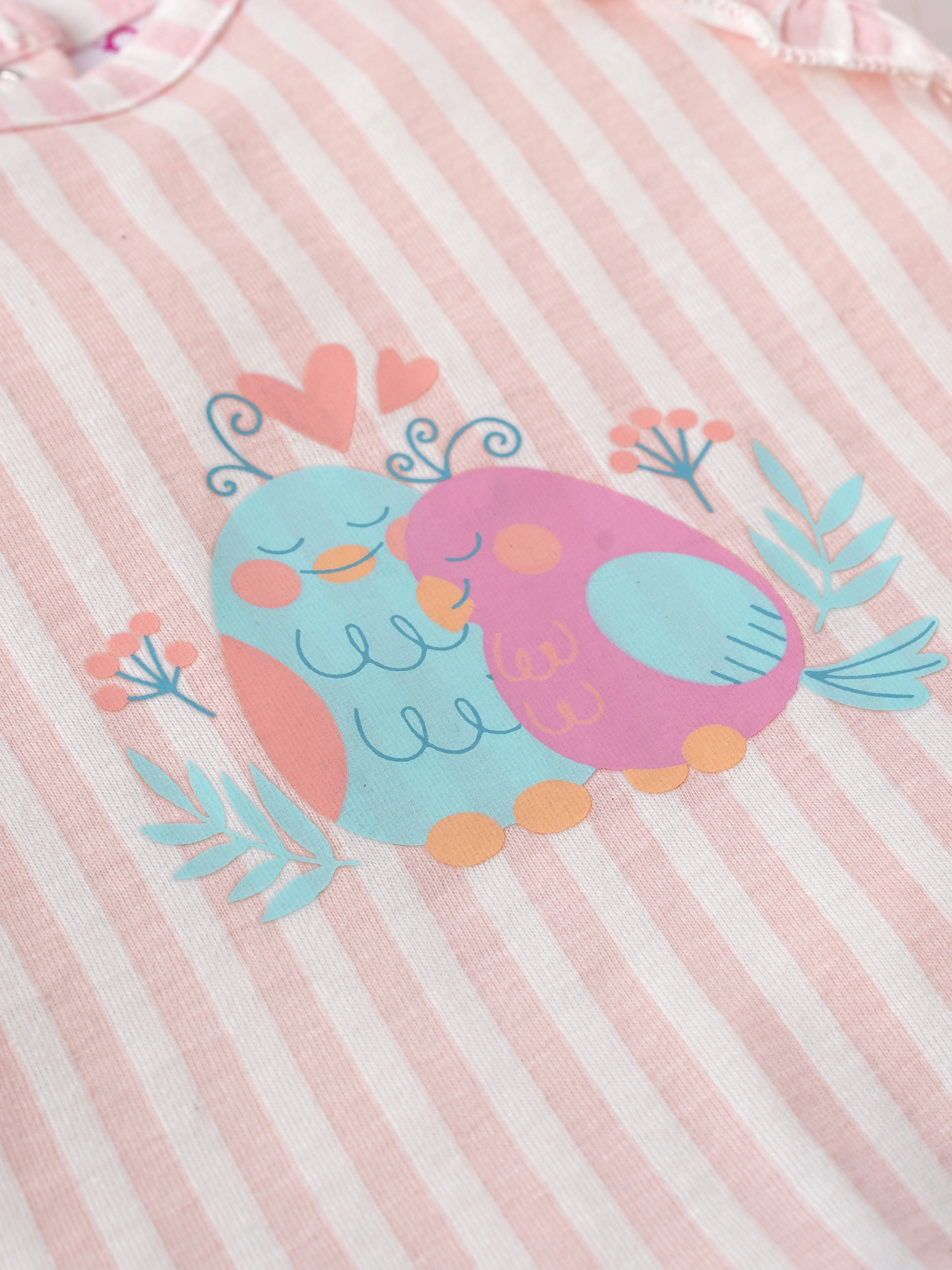 Popees Striped Short Sleeve (0–9 Months) Cute Bird Printed Top for Baby Girls - Image 3