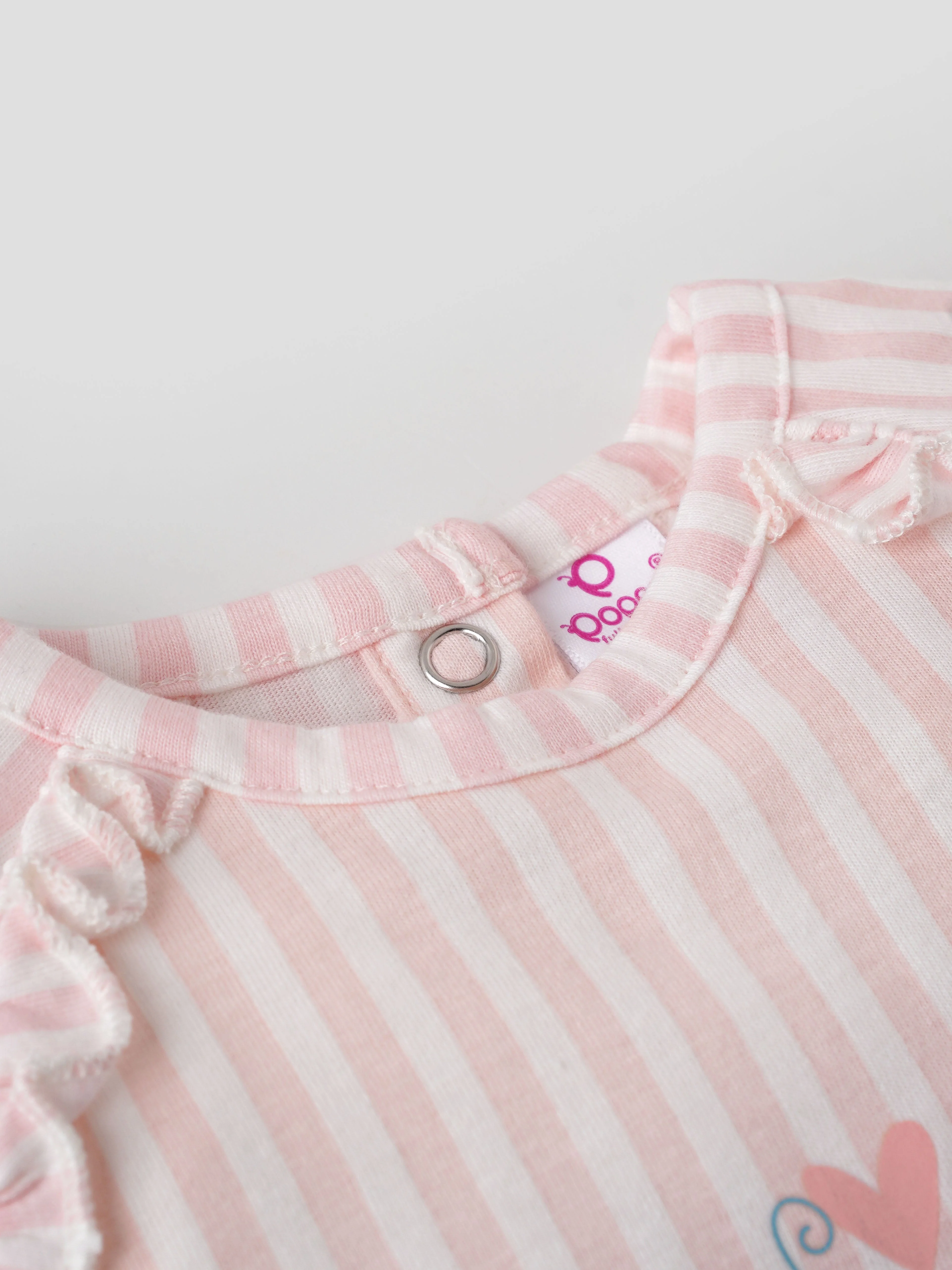 Popees Striped Short Sleeve (0–9 Months) Cute Bird Printed Top for Baby Girls - Image 4